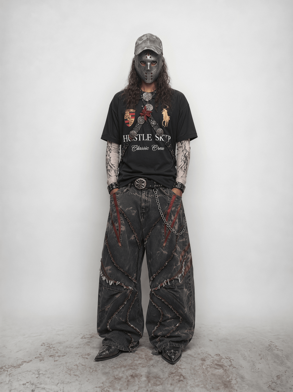 RUIN STAIN CURVED SPLIT DISTRESSED JEANS