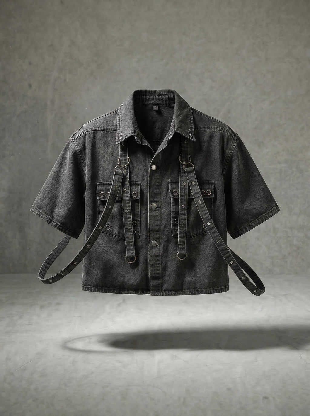 STRAP HARNESS DENIM SHORT SLEEVE SHIRT