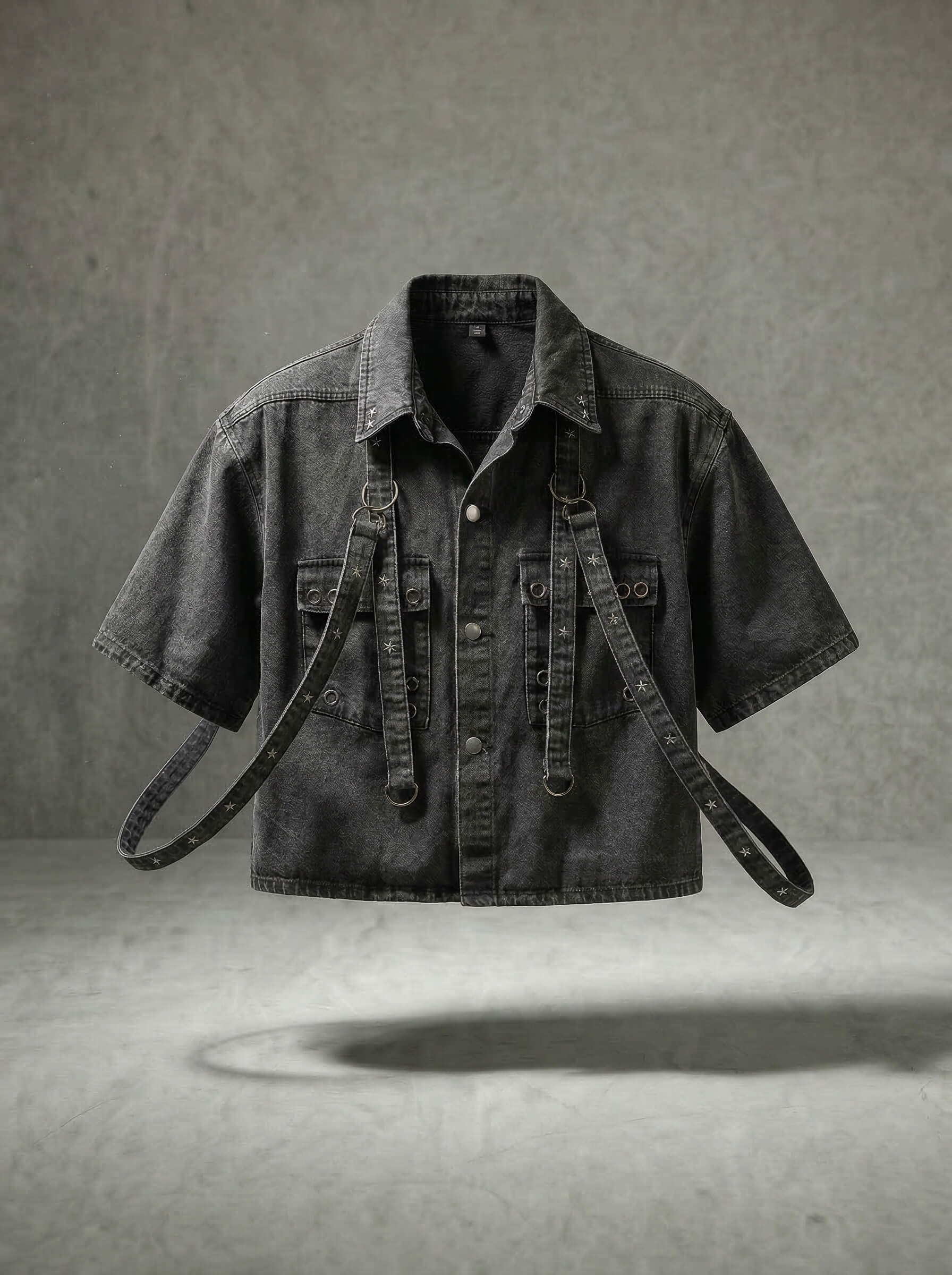 STRAP HARNESS DENIM SHORT SLEEVE SHIRT