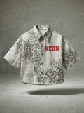 NEON LEOPARD PRINT DENIM SHIRT