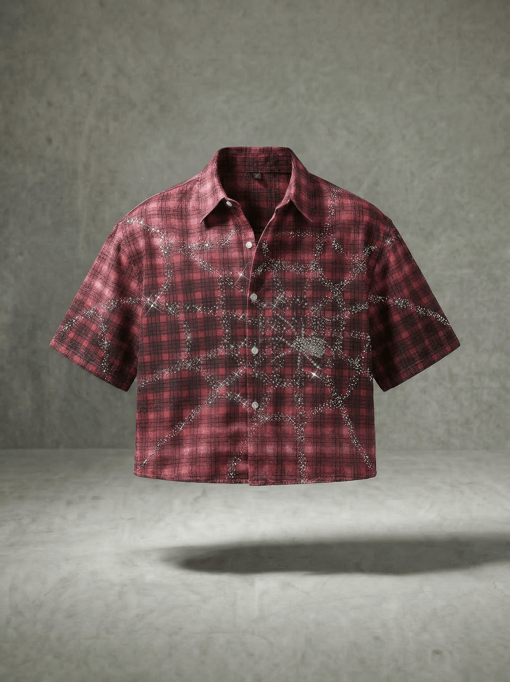 SPIDERWEB RHINESTONE PLAID SHIRT