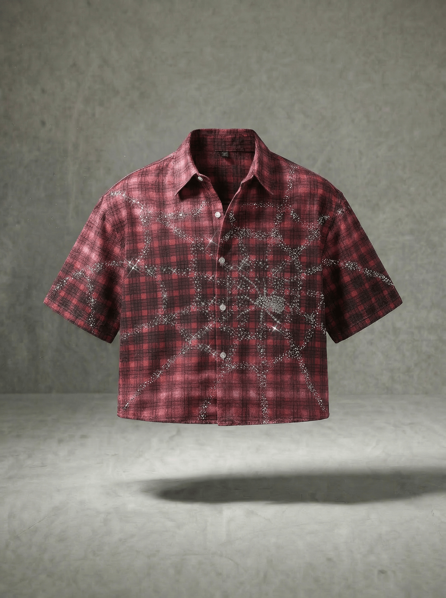 SPIDERWEB RHINESTONE PLAID SHIRT