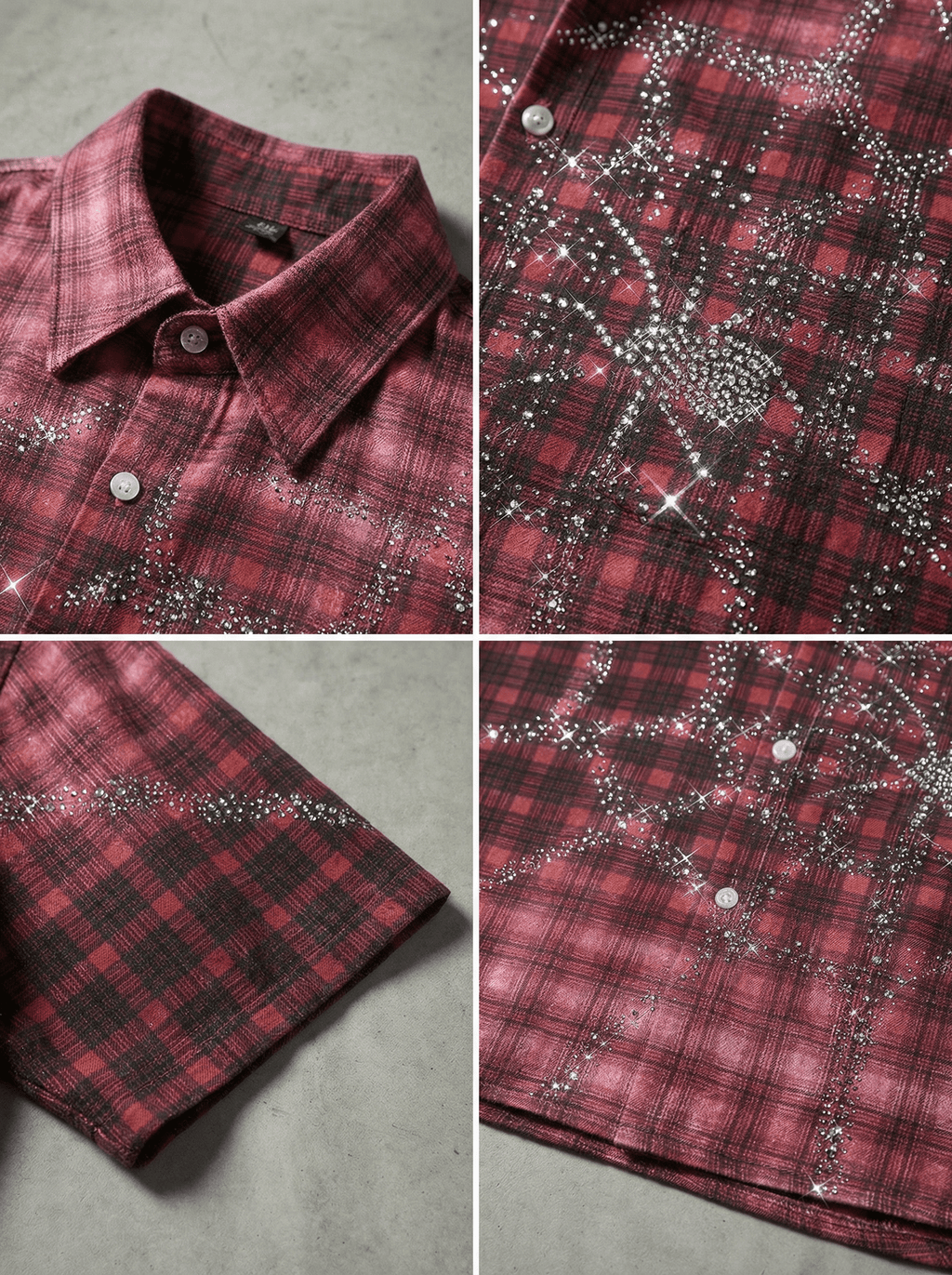SPIDERWEB RHINESTONE PLAID SHIRT