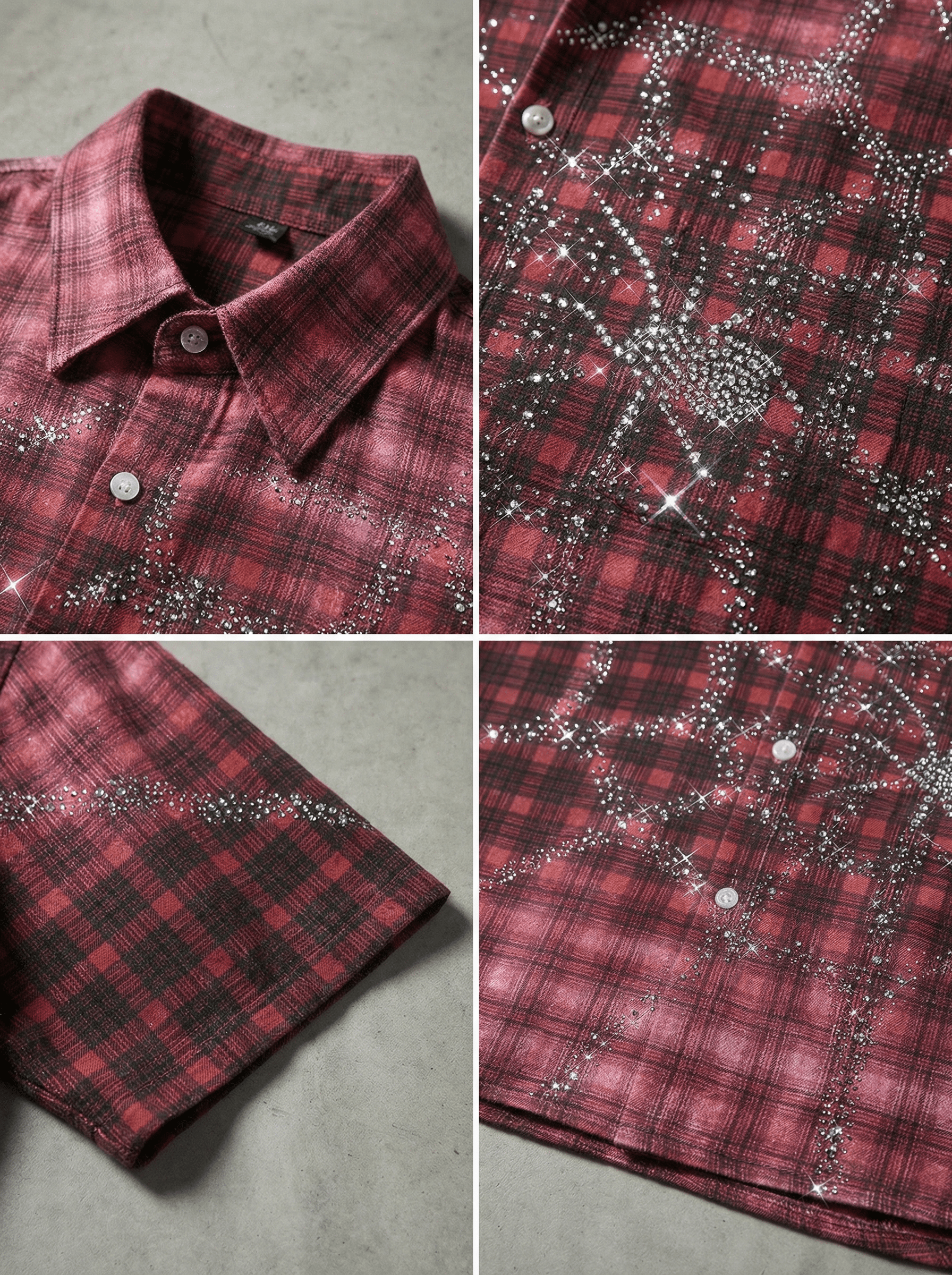 SPIDERWEB RHINESTONE PLAID SHIRT