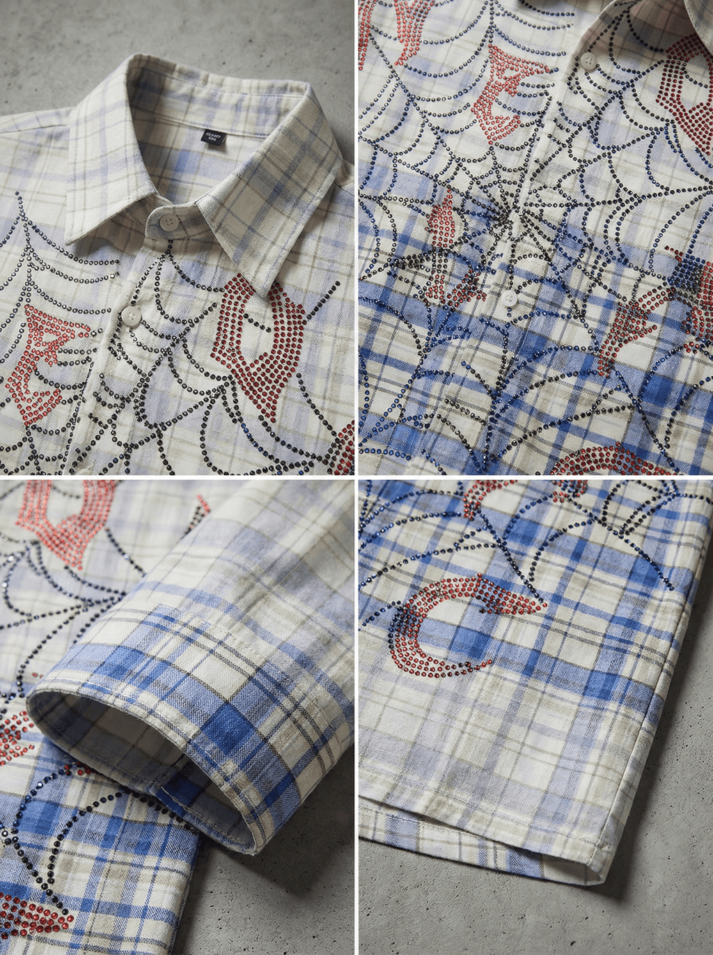 NEON SPIDERWEB RHINESTONE PLAID SHIRT