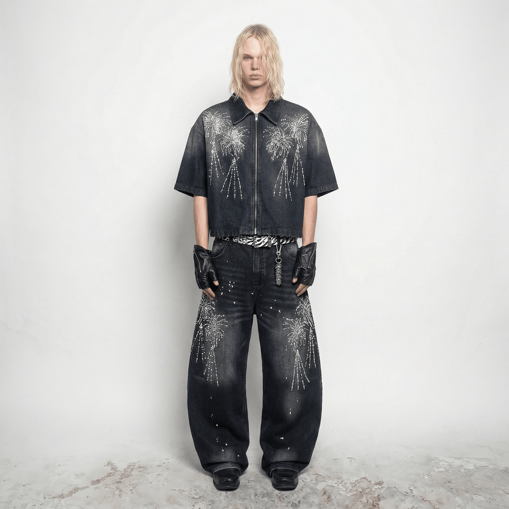 FIREWORK RHINESTONE BALLOON JEANS