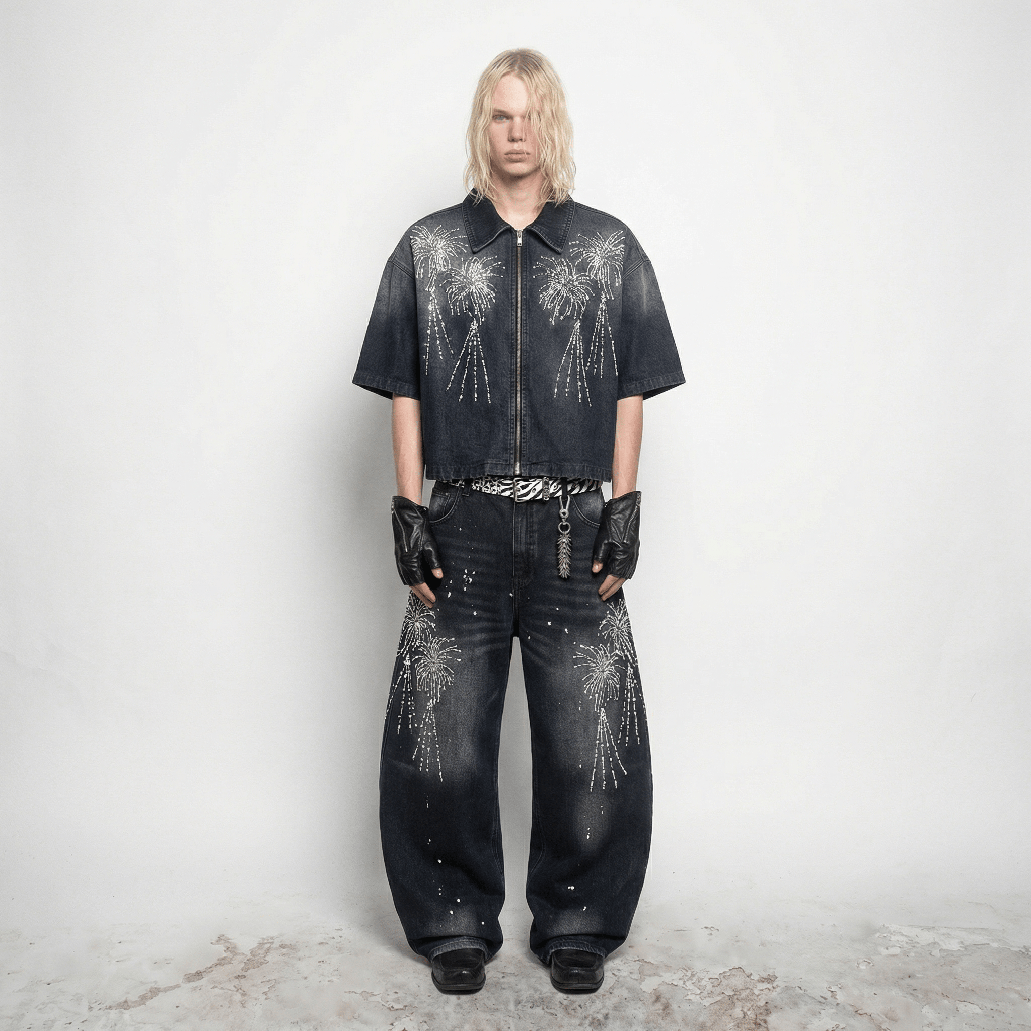 FIREWORK RHINESTONE BALLOON JEANS