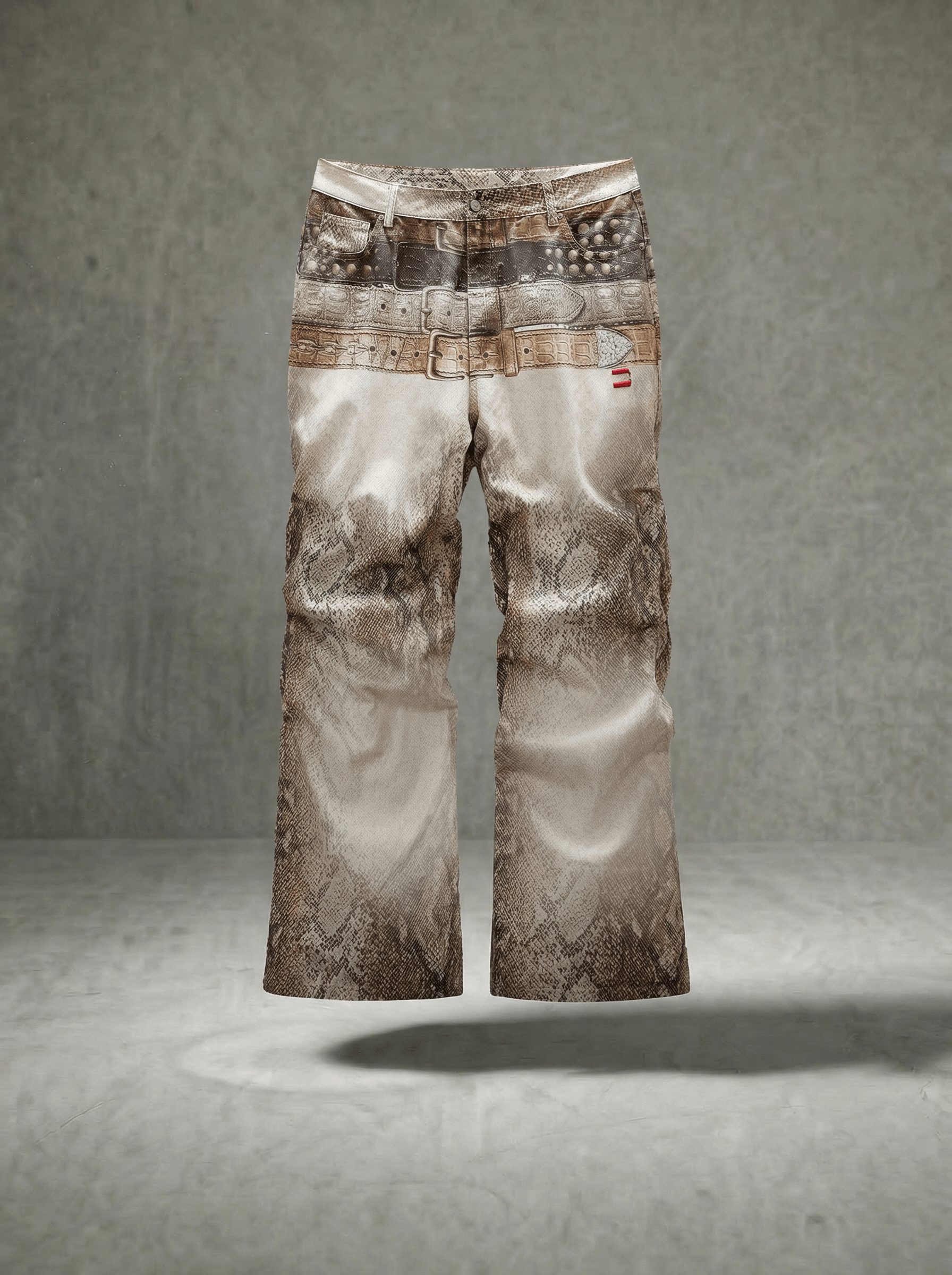 SNAKE PRINT BELT PRINT FLARE JEANS