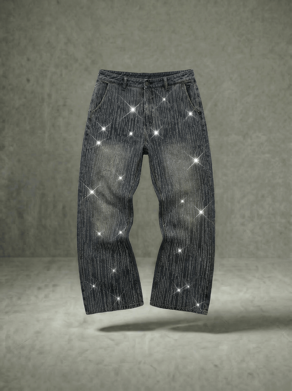 VERTICAL RHINESTONE STRIPE BALLOON JEANS