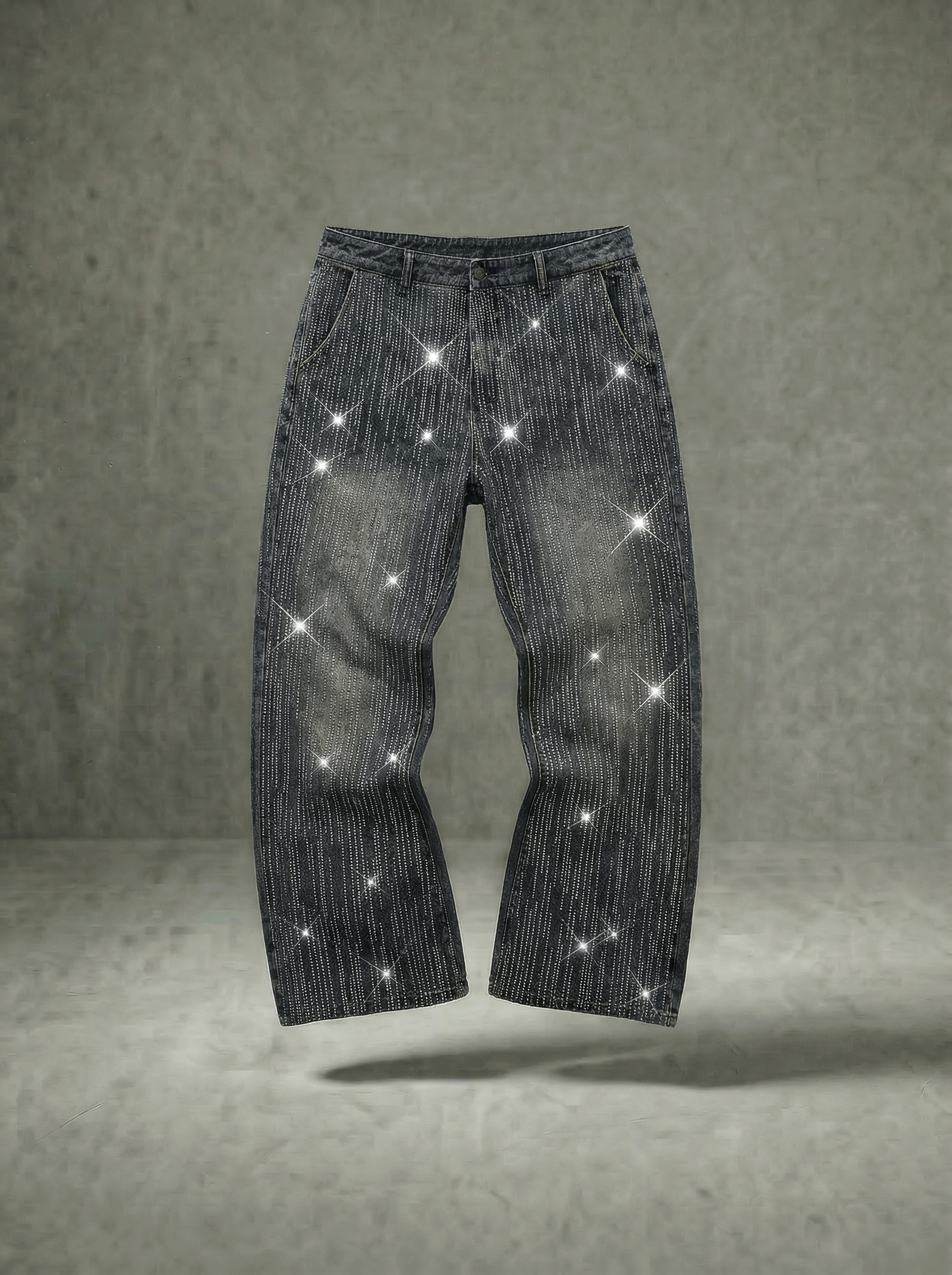 VERTICAL RHINESTONE STRIPE BALLOON JEANS