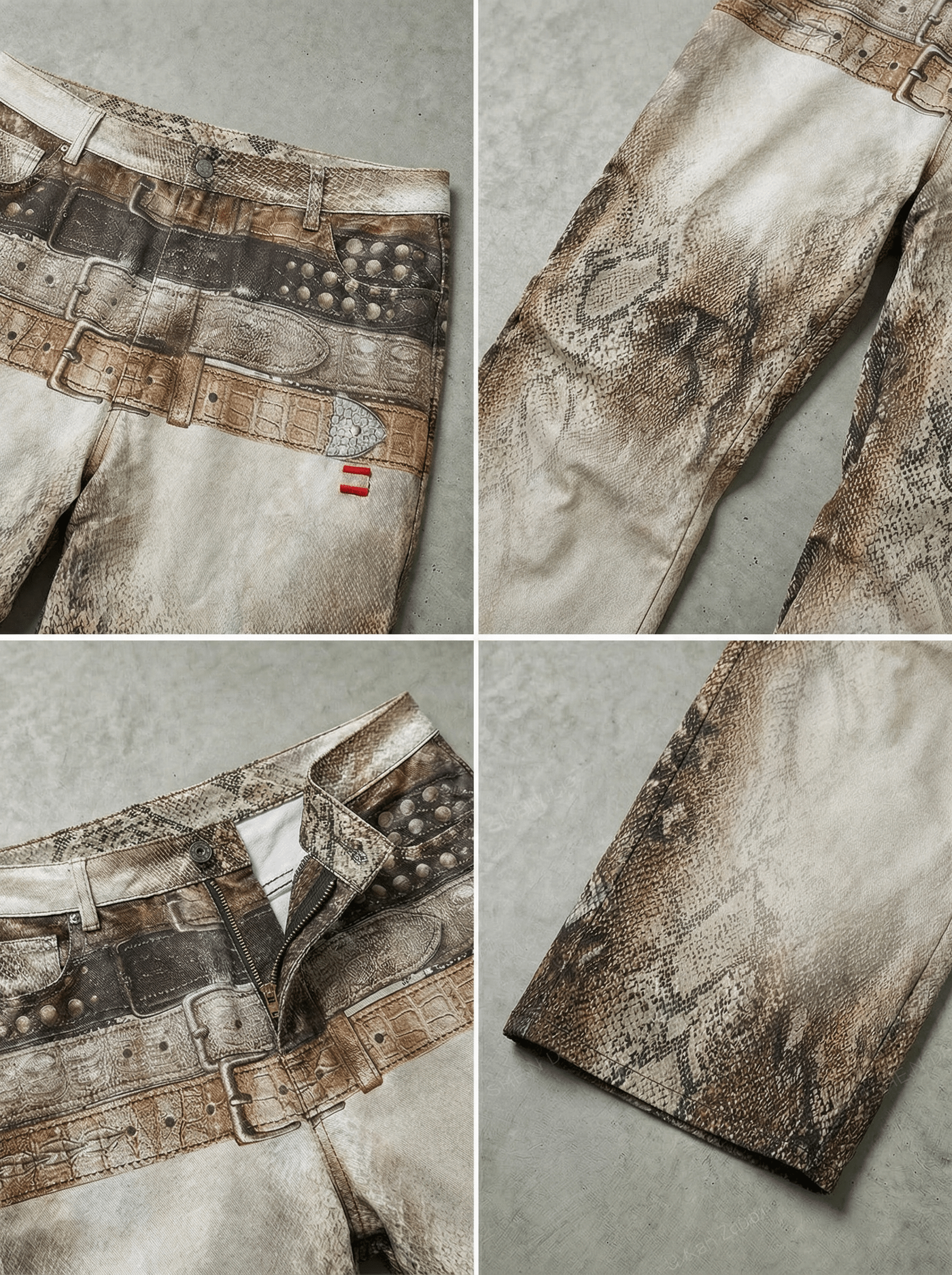SNAKE PRINT BELT PRINT FLARE JEANS
