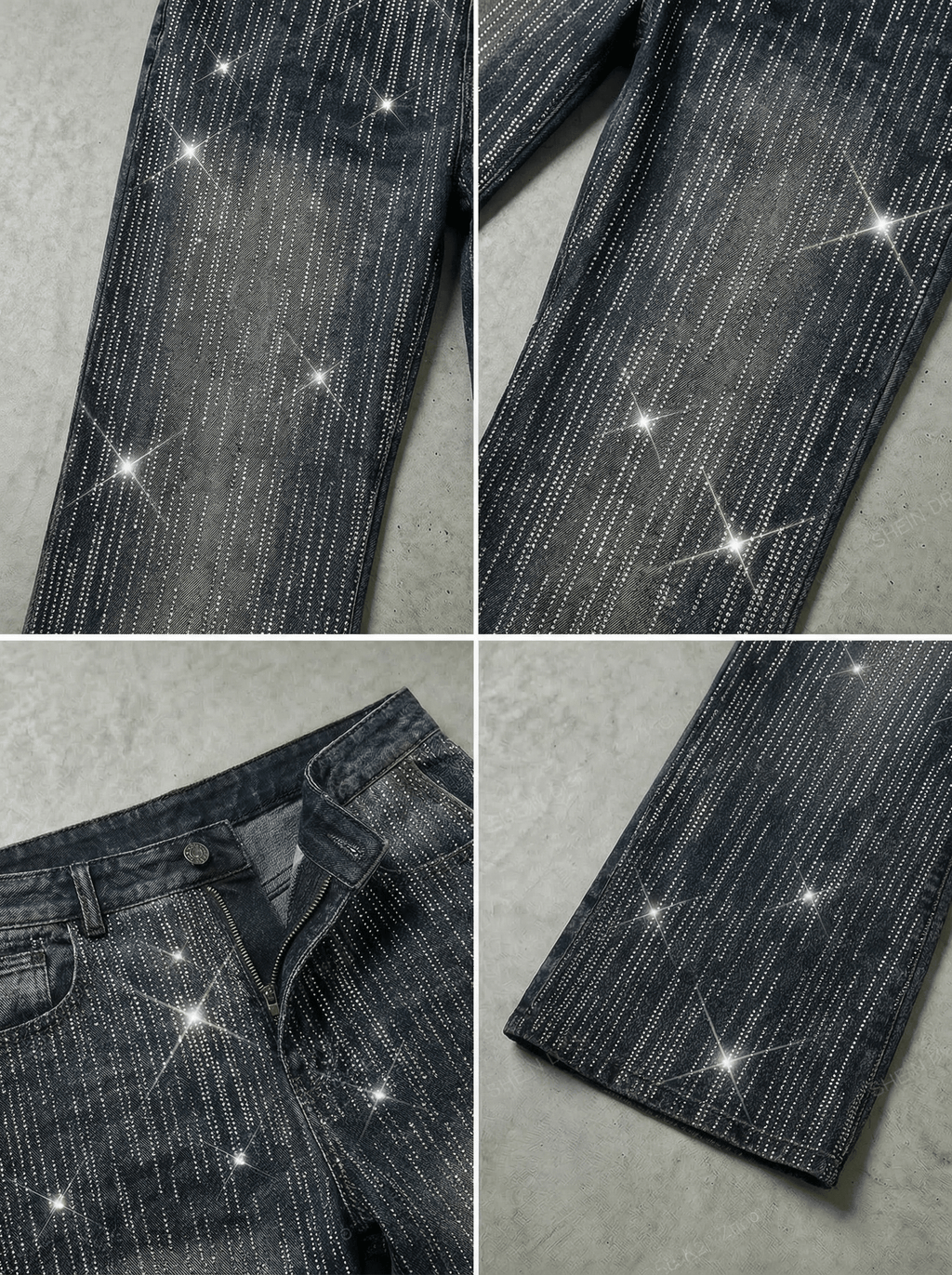 VERTICAL RHINESTONE STRIPE BALLOON JEANS