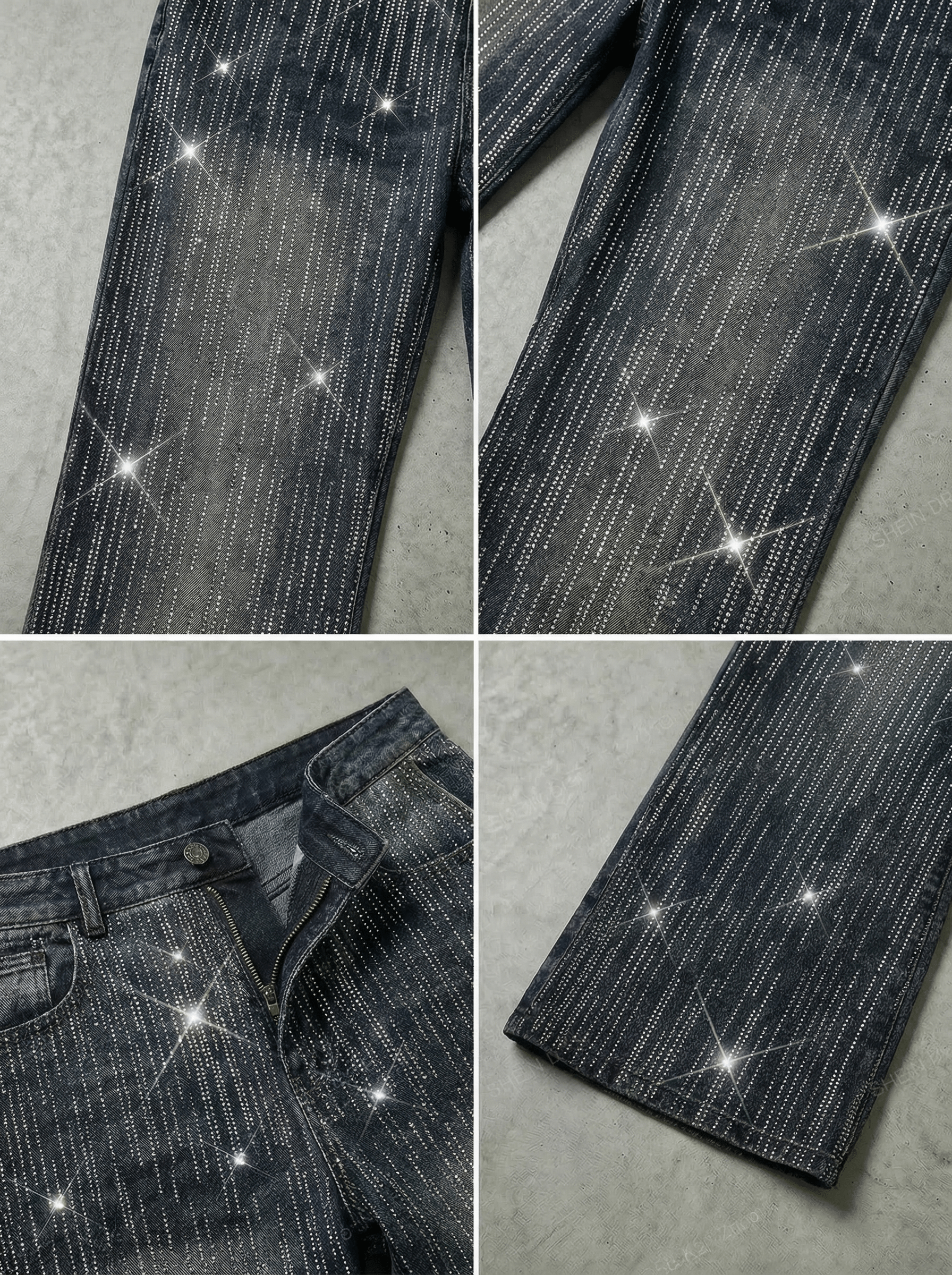 VERTICAL RHINESTONE STRIPE BALLOON JEANS