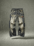 DISTRESSED PATCHWORK STUDDED BALLOON JEANS