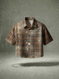 SPIDERWEB RHINESTONE BROWN PLAID SHIRT