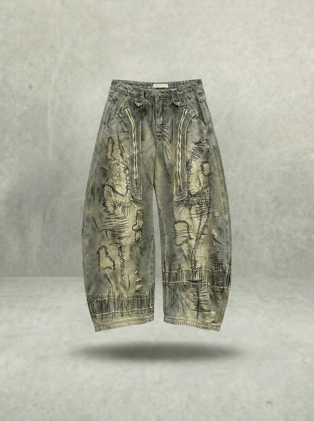 HAND STITCHED DISTRESSED BALLOON JEANS