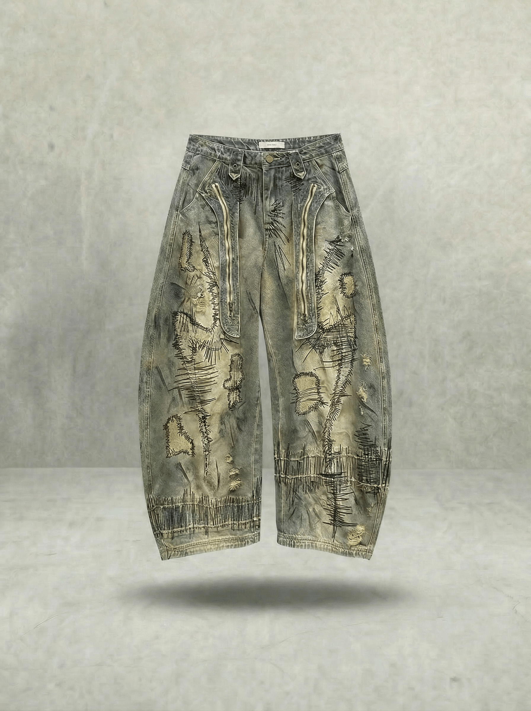 HAND STITCHED DISTRESSED BALLOON JEANS