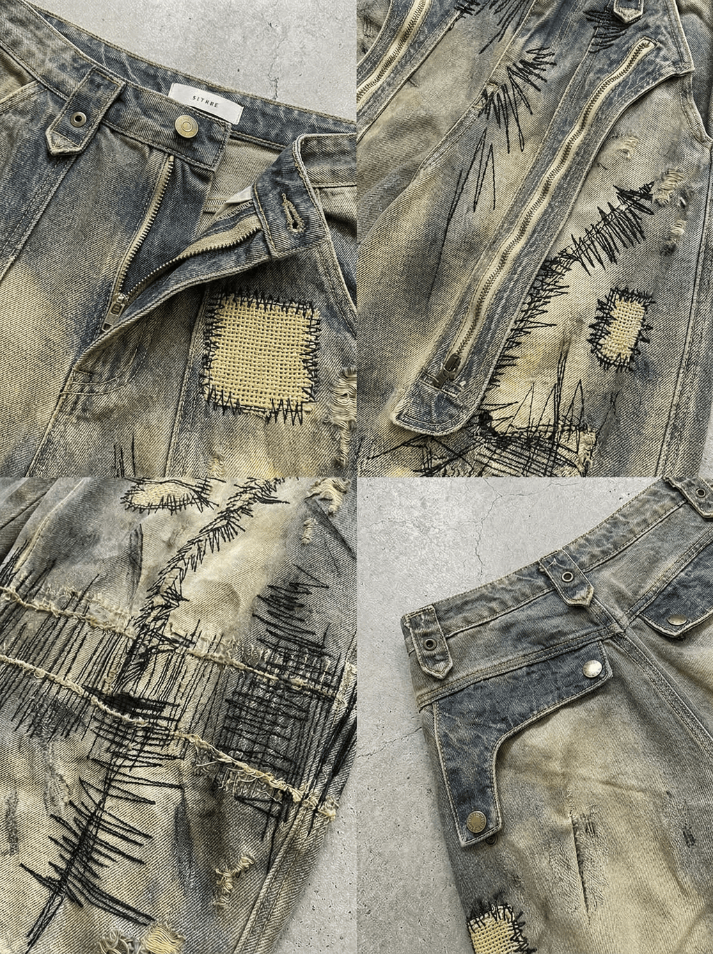HAND STITCHED DISTRESSED BALLOON JEANS