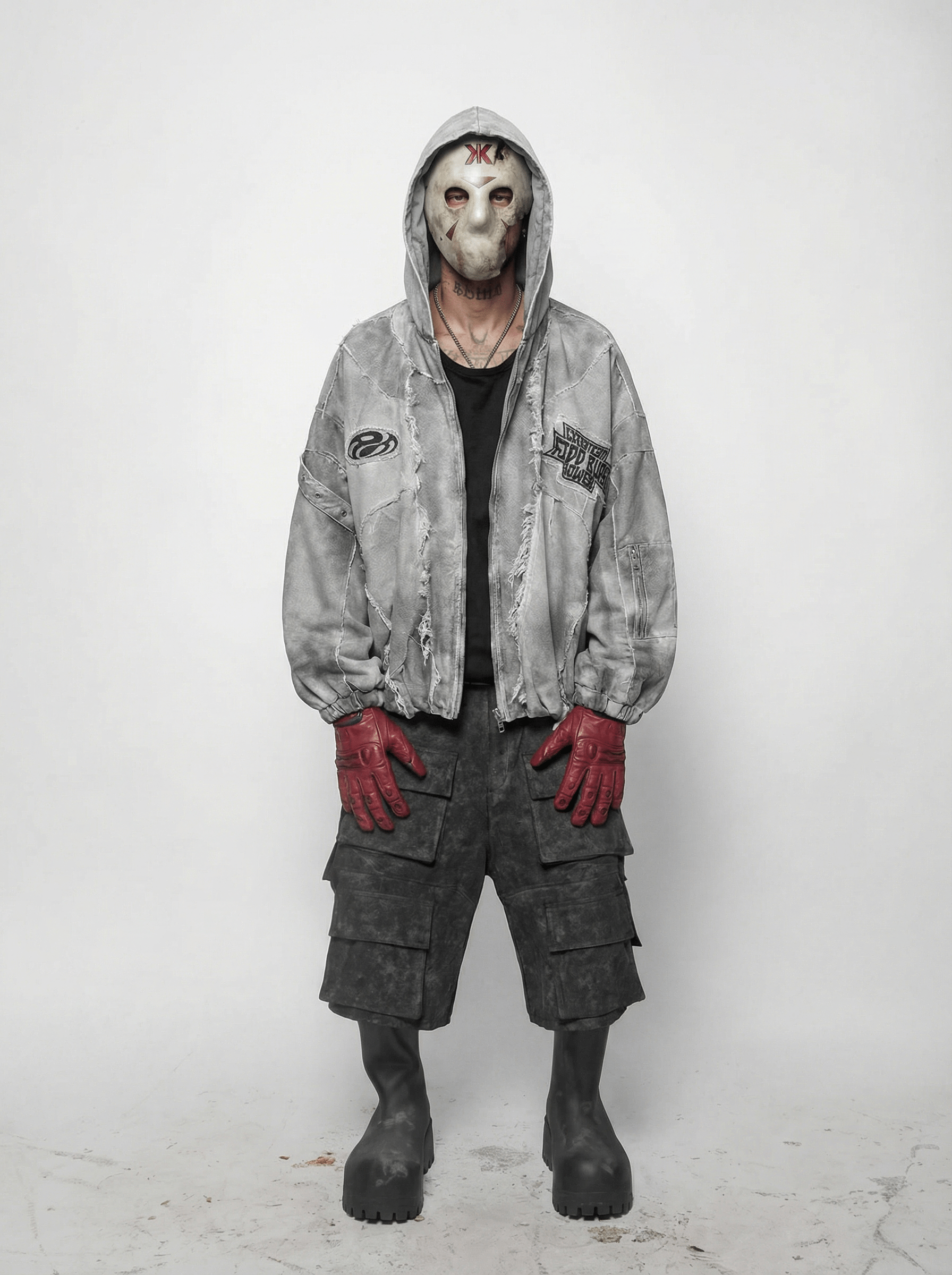 DISTRESSED FRINGE ZIP HOODIE