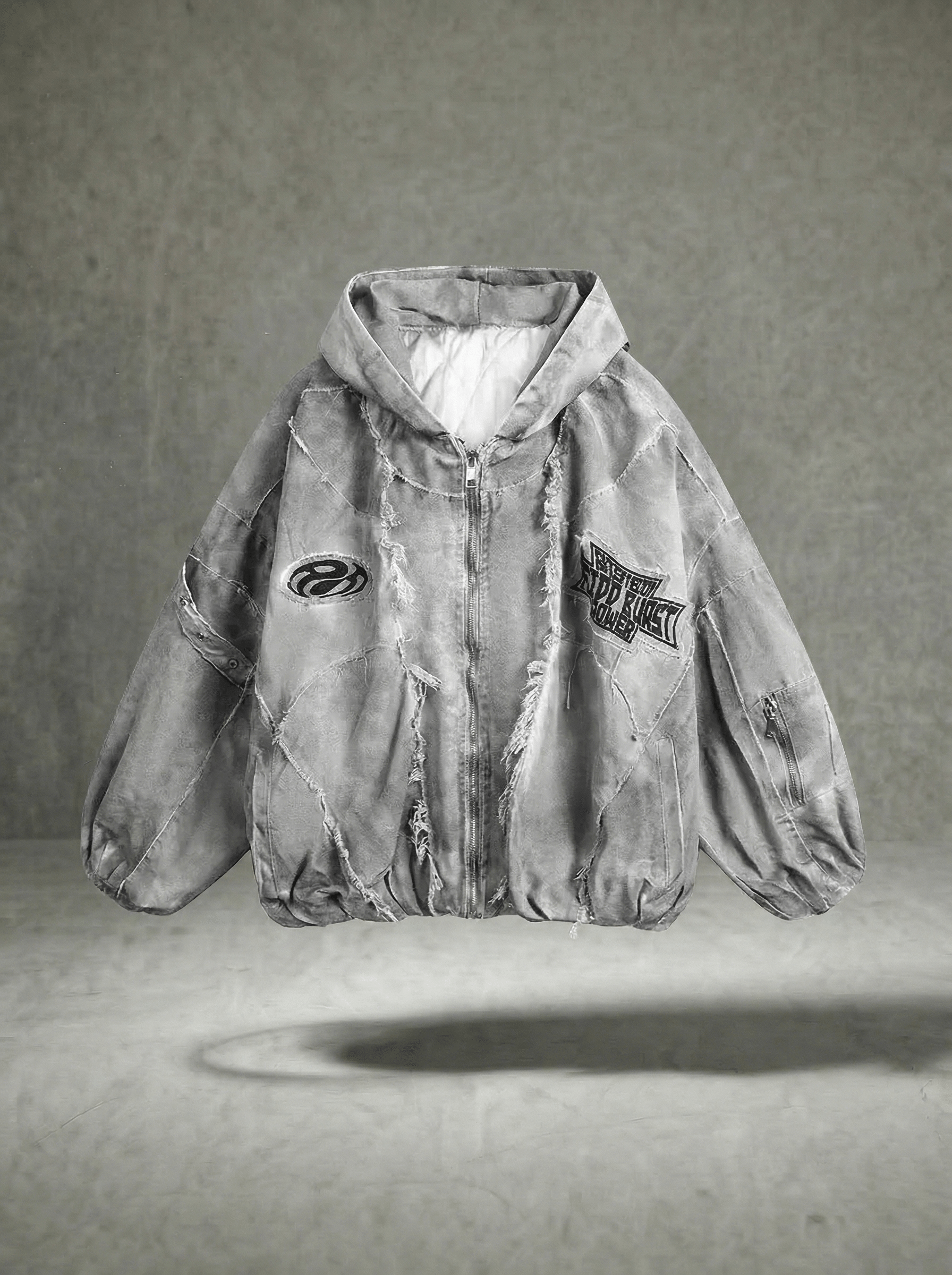 DISTRESSED FRINGE ZIP HOODIE