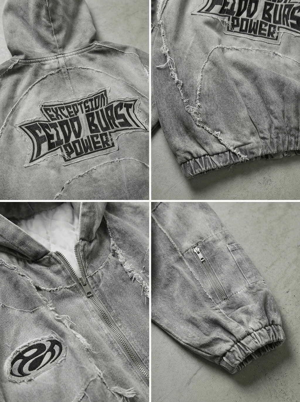 DISTRESSED FRINGE ZIP HOODIE