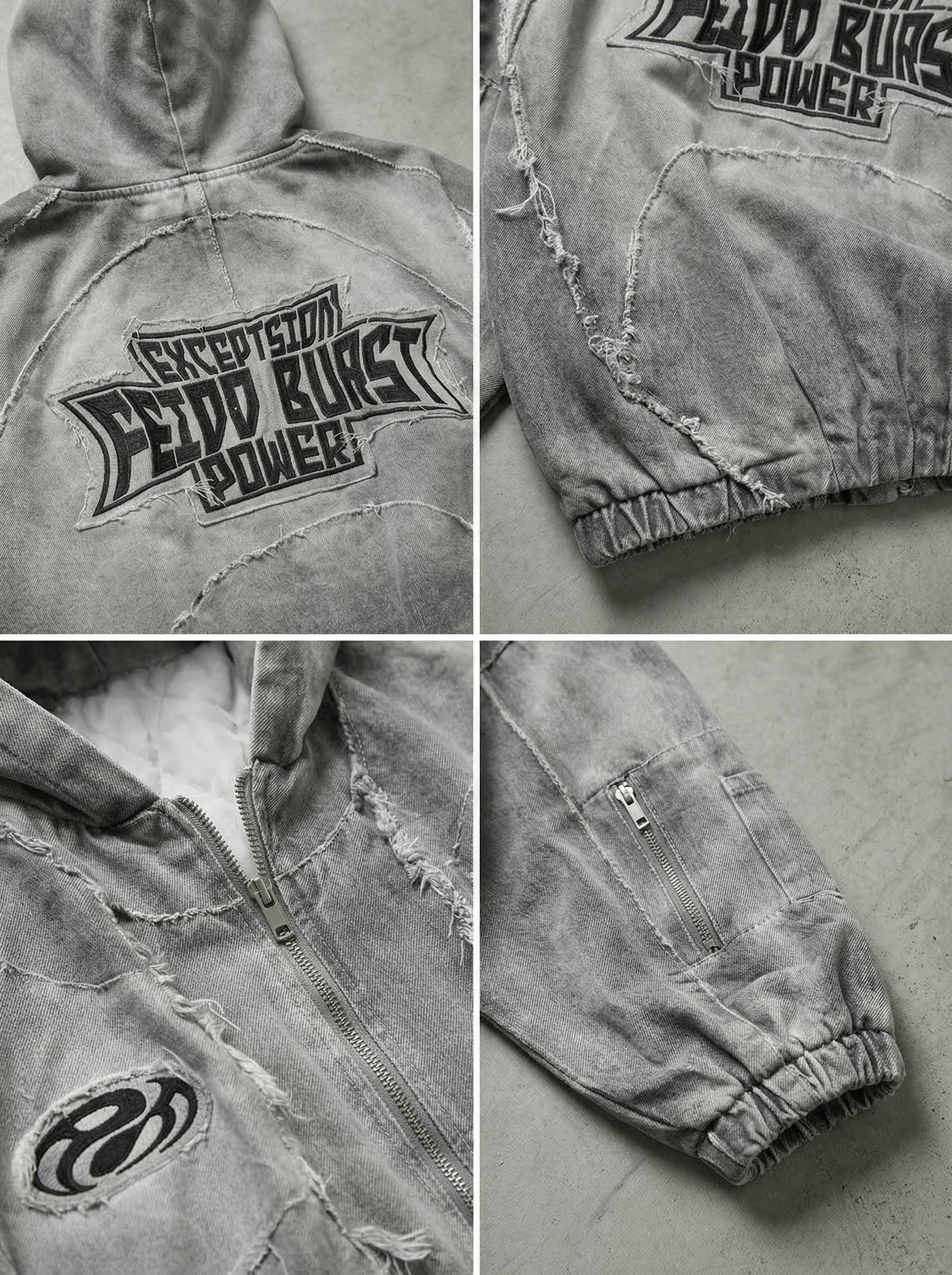 DISTRESSED FRINGE ZIP HOODIE