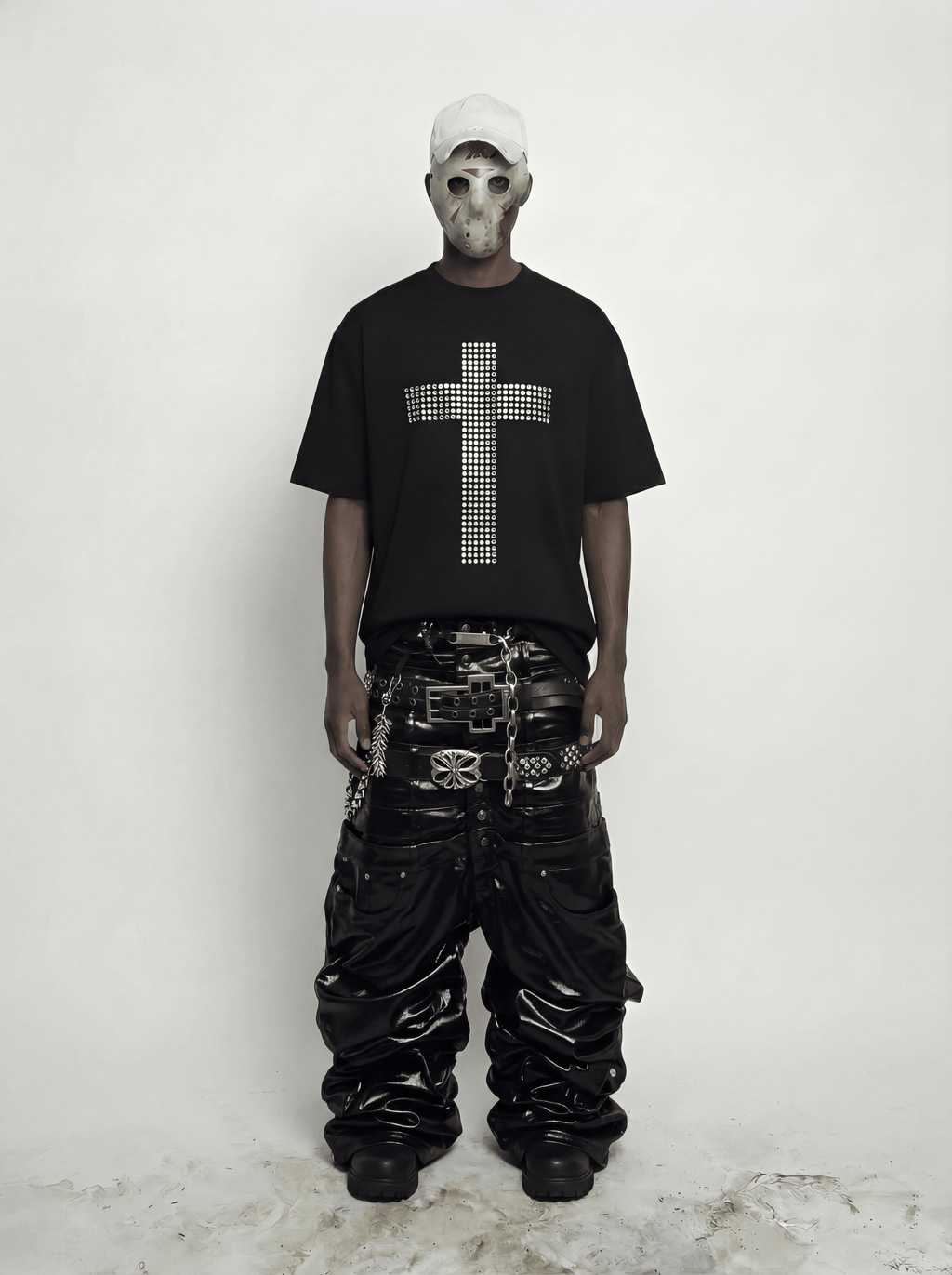 SILVER STUDDED CROSS T-SHIRT