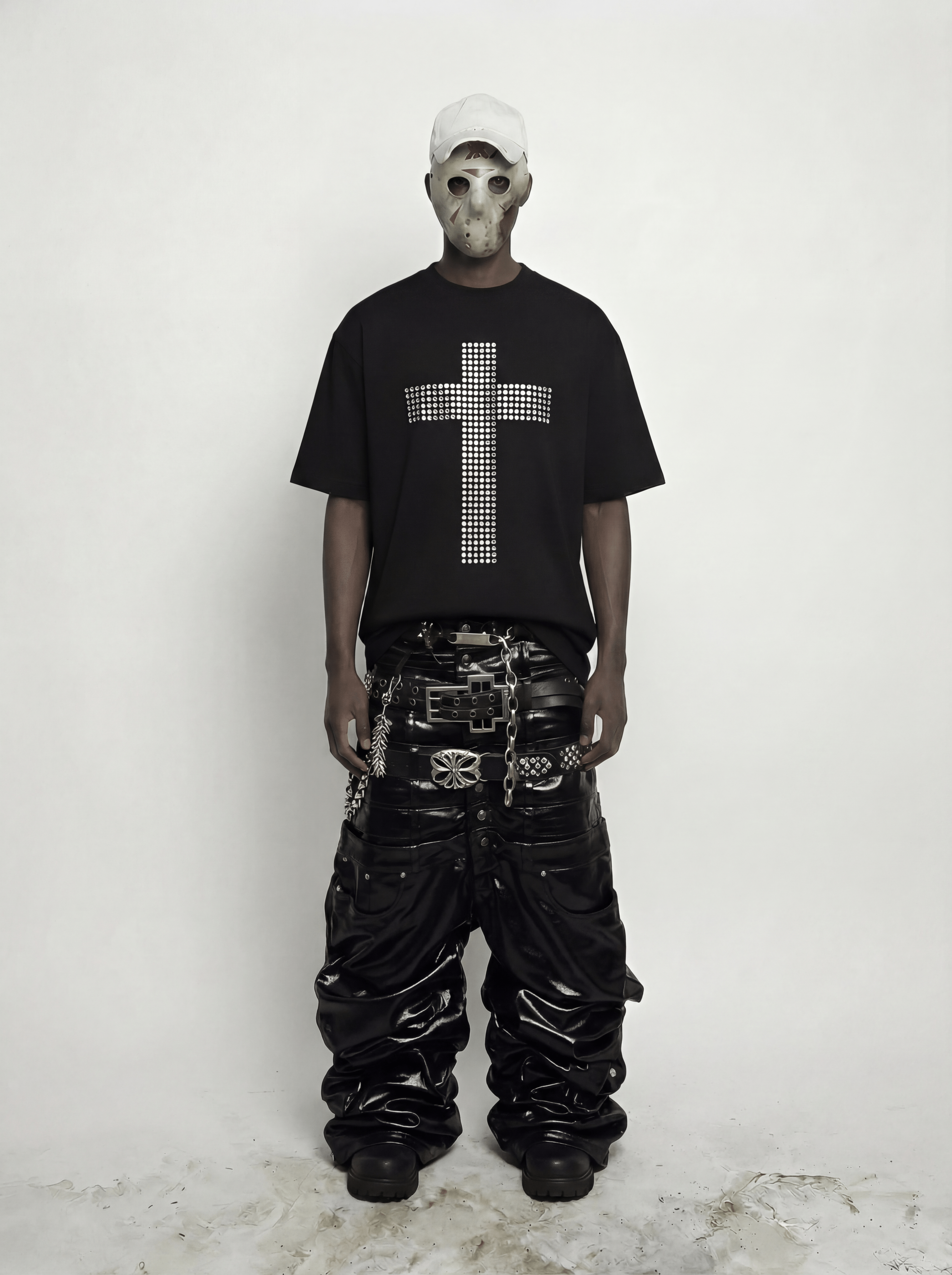 SILVER STUDDED CROSS T-SHIRT
