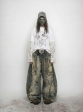 HAND STITCHED DISTRESSED BALLOON JEANS