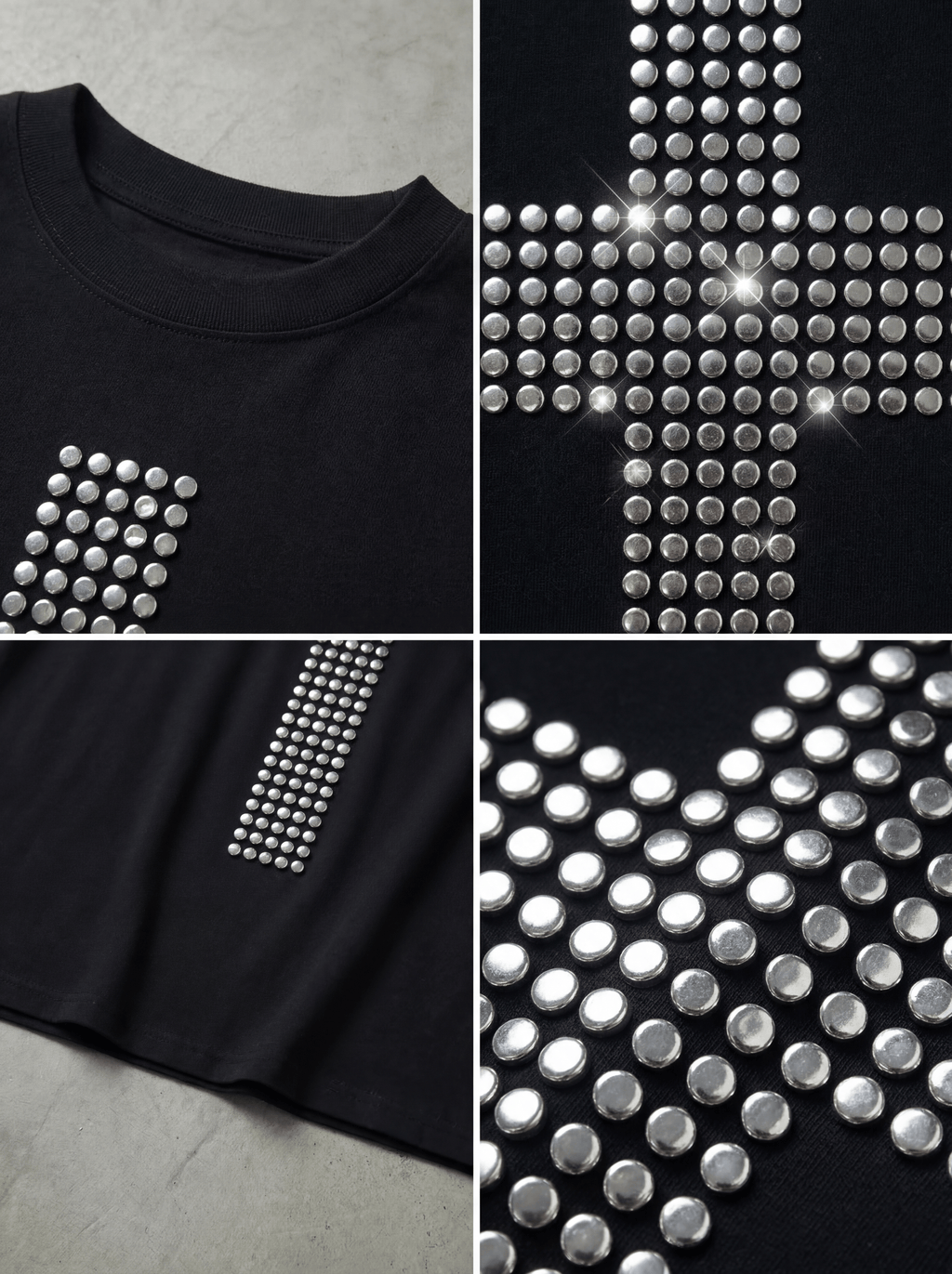 SILVER STUDDED CROSS T-SHIRT