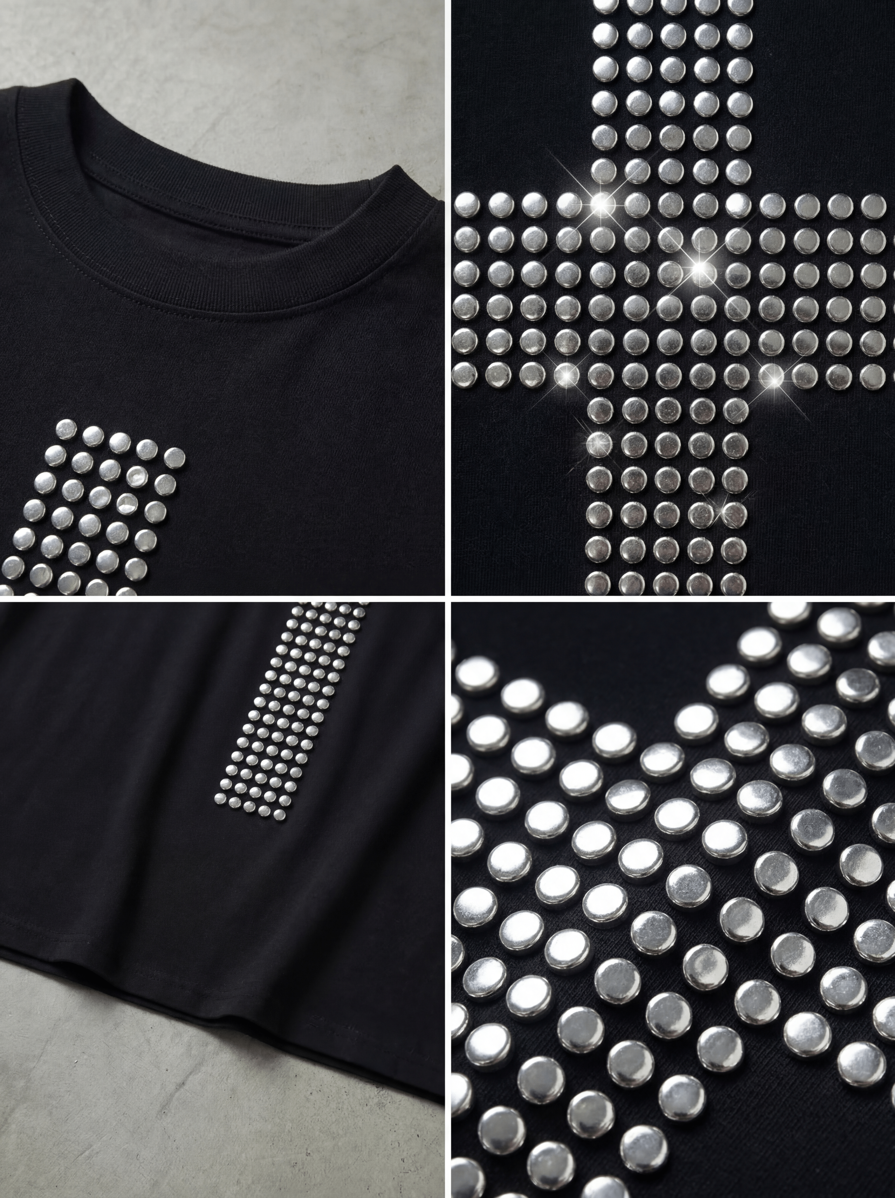 SILVER STUDDED CROSS T-SHIRT