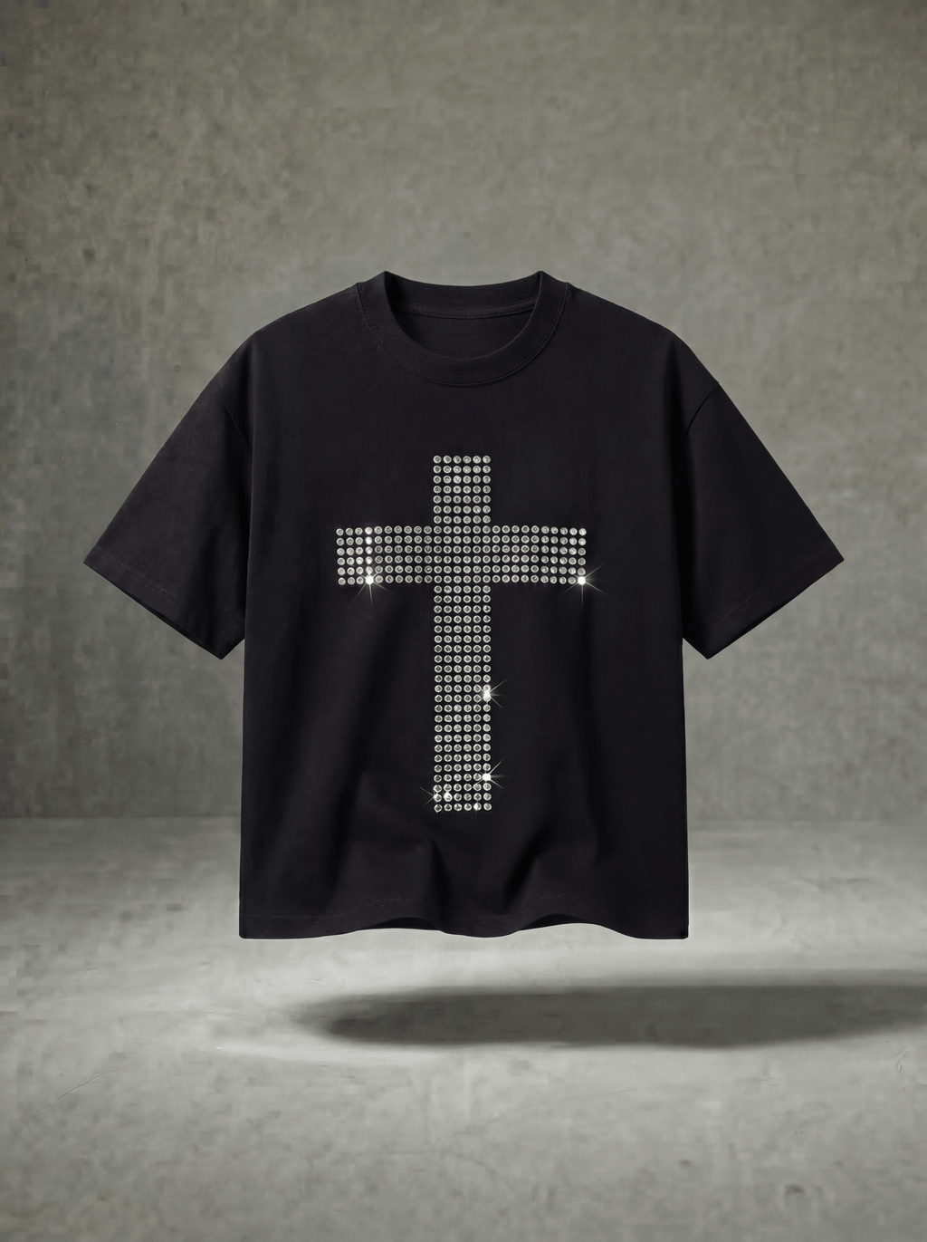 SILVER STUDDED CROSS T-SHIRT