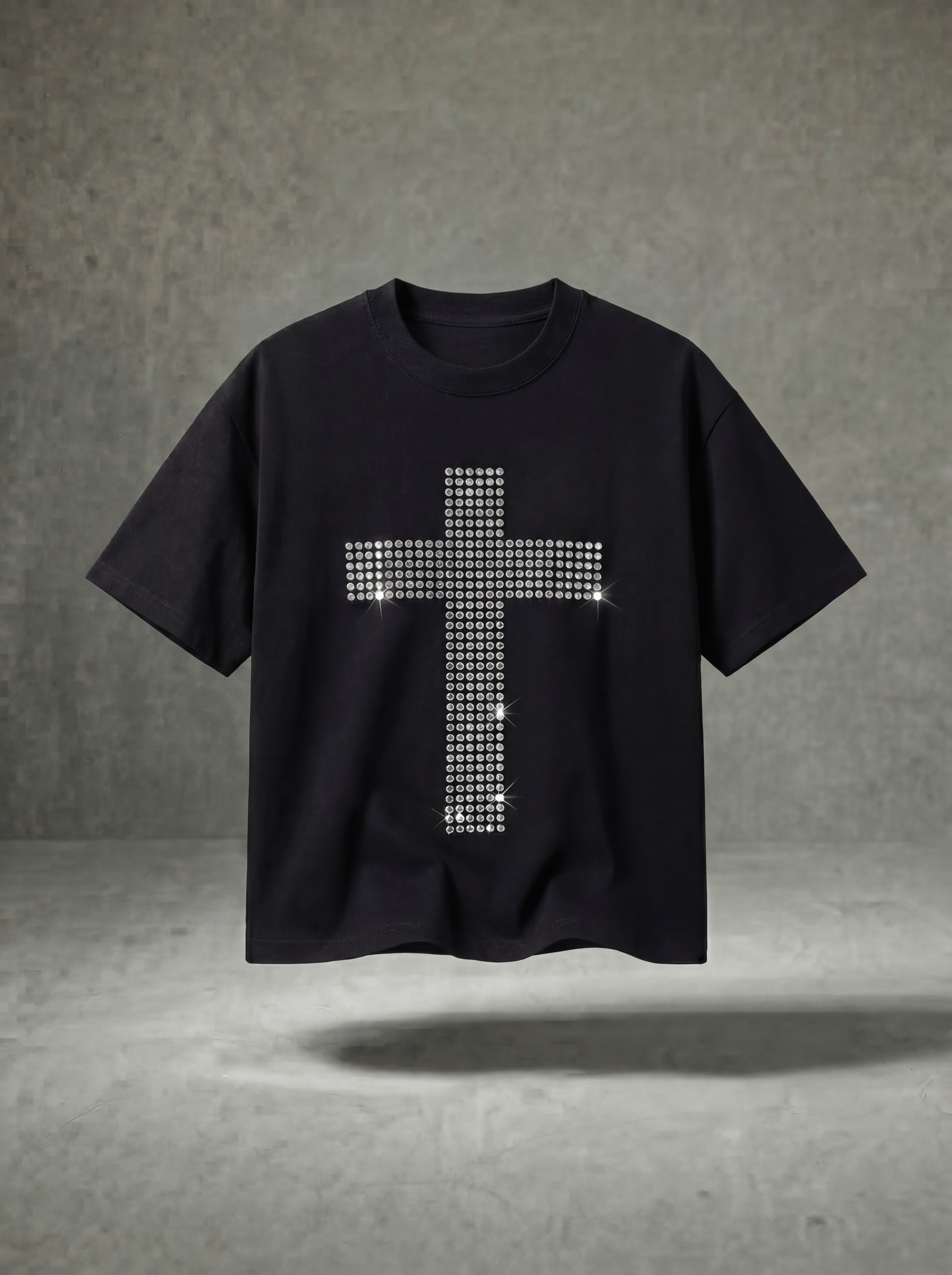 SILVER STUDDED CROSS T-SHIRT