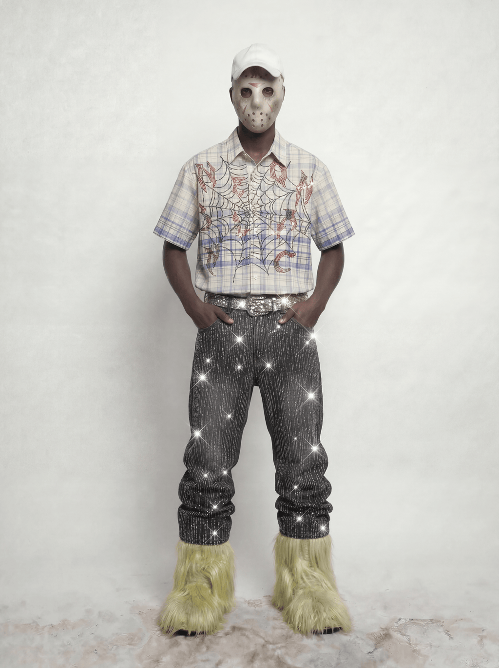 VERTICAL RHINESTONE STRIPE BALLOON JEANS