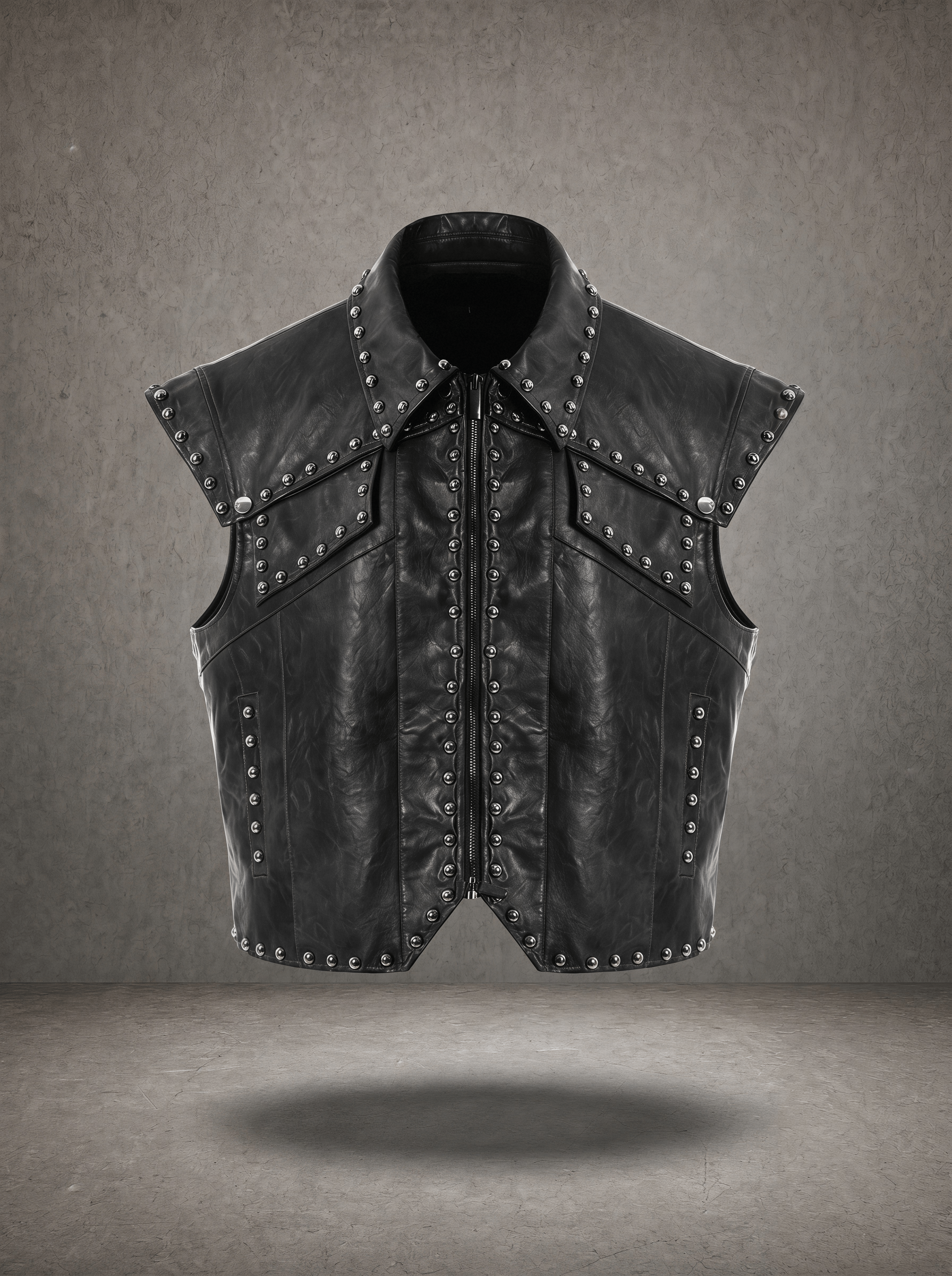 STUDDED PUNK LEATHER VEST