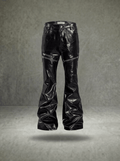 ZIPPER DETAIL FLARE LEATHER PANTS