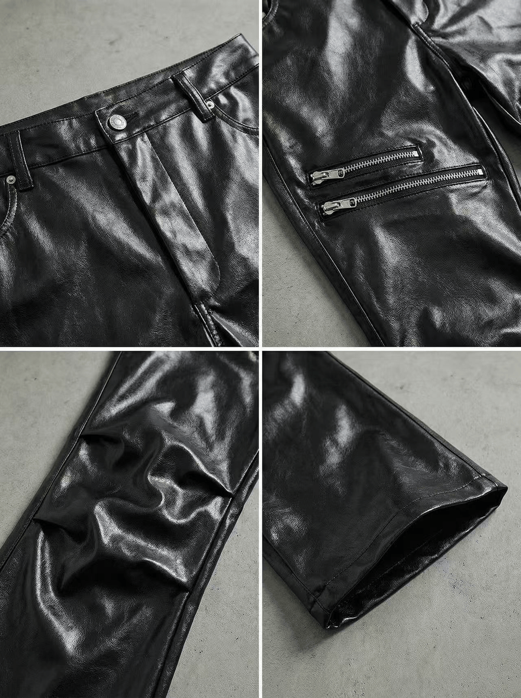 ZIPPER DETAIL FLARE LEATHER PANTS