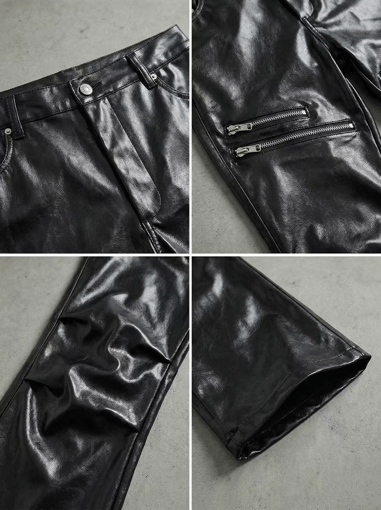 ZIPPER DETAIL FLARE LEATHER PANTS