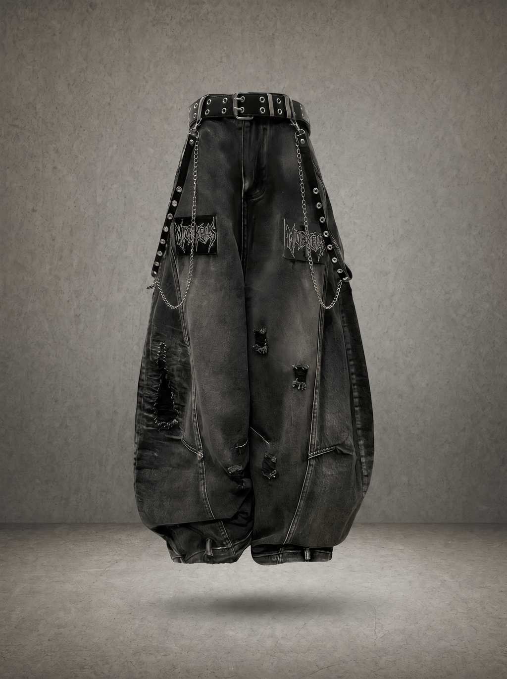 GRUNGE DISTRESSED WIDE-LEG JEANS