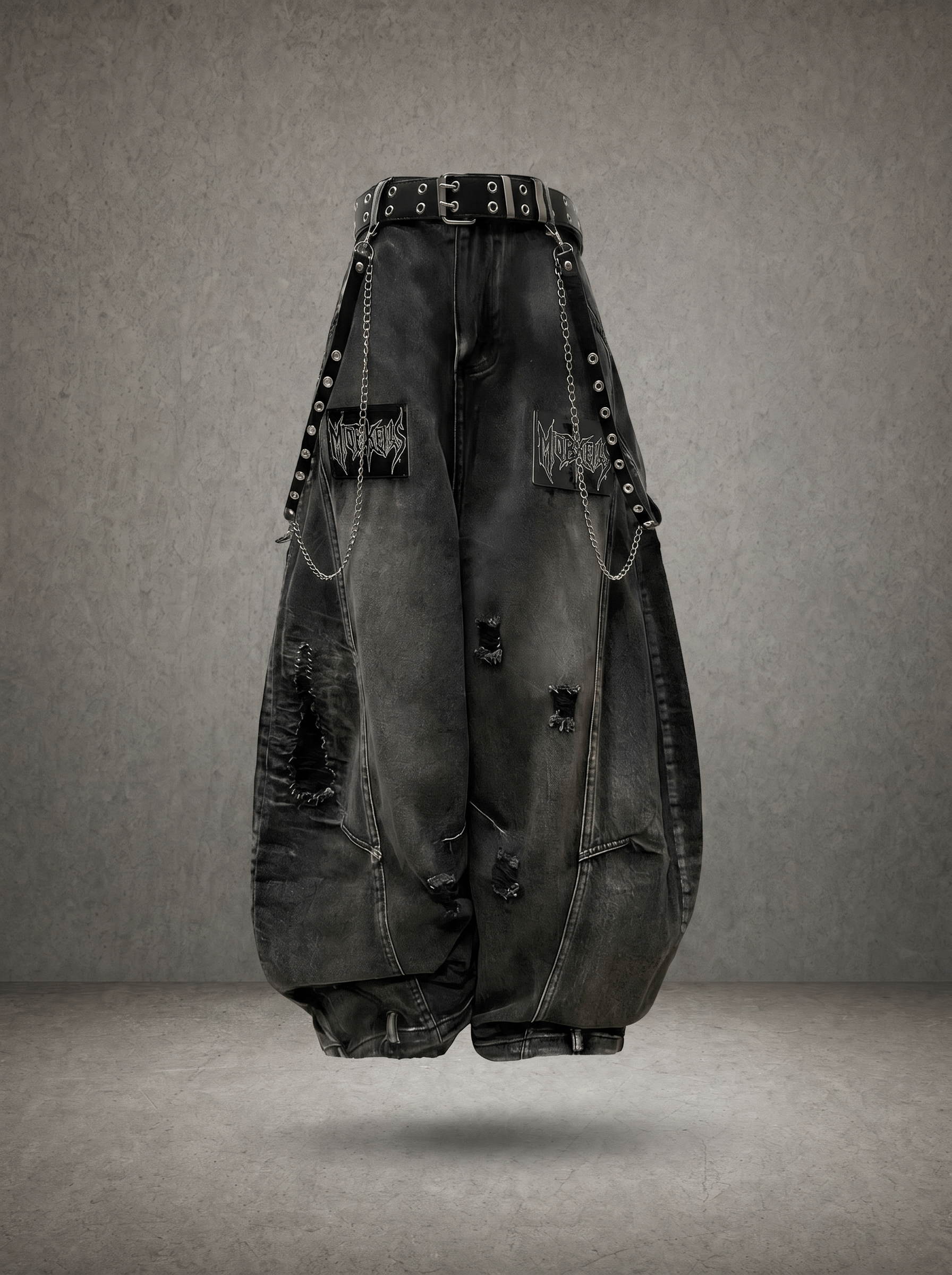 GRUNGE DISTRESSED WIDE-LEG JEANS
