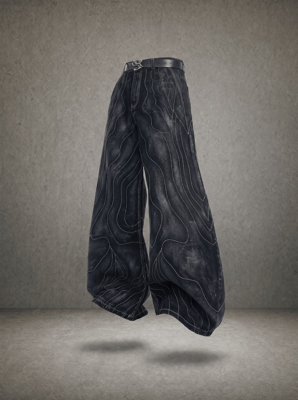 TOPOGRAPHIC CONTOUR STITCH BALLOON JEANS