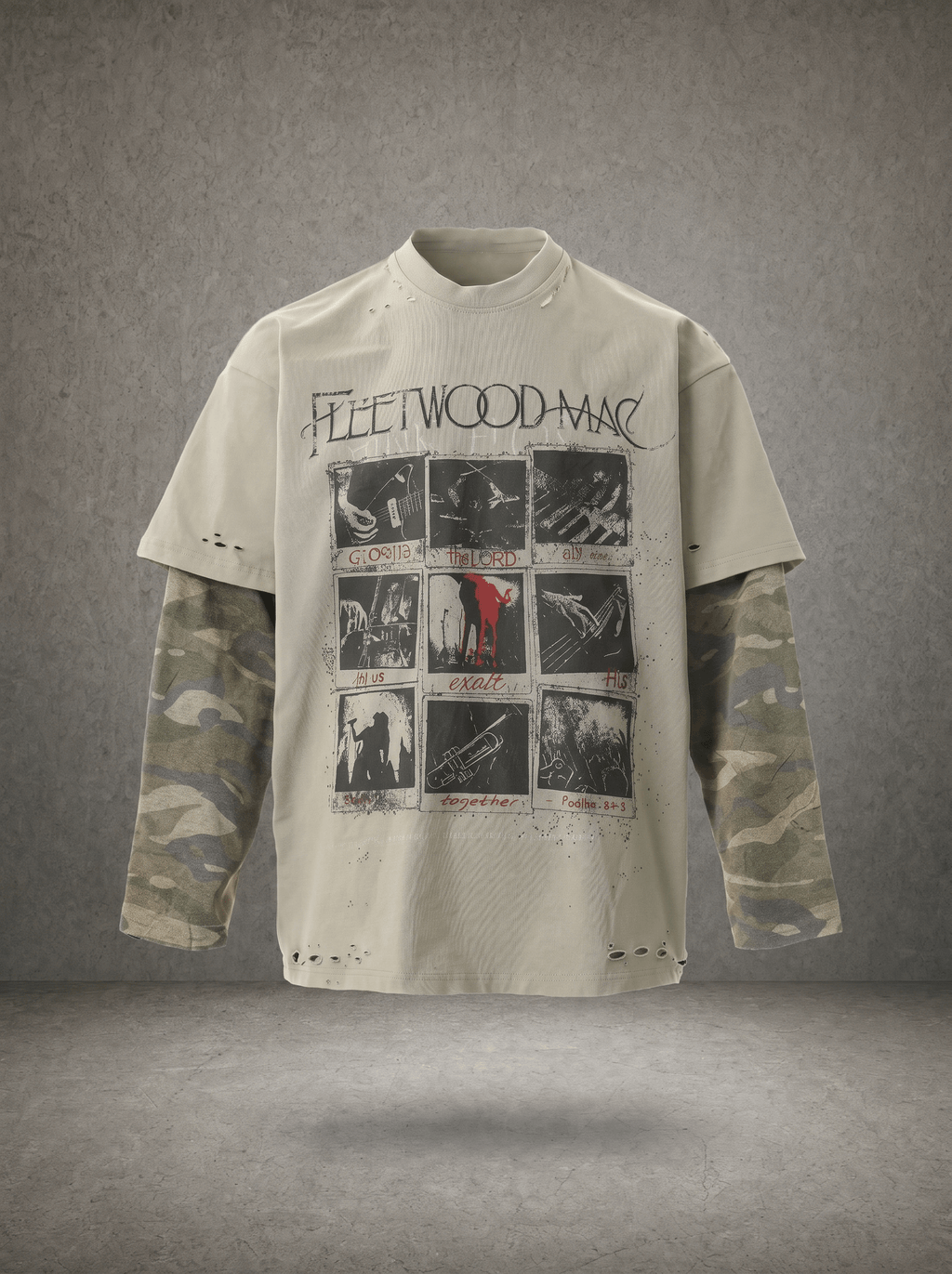 VINTAGE ROCK CAMO FAKE LAYER DISTRESSED LONGSLEEVE