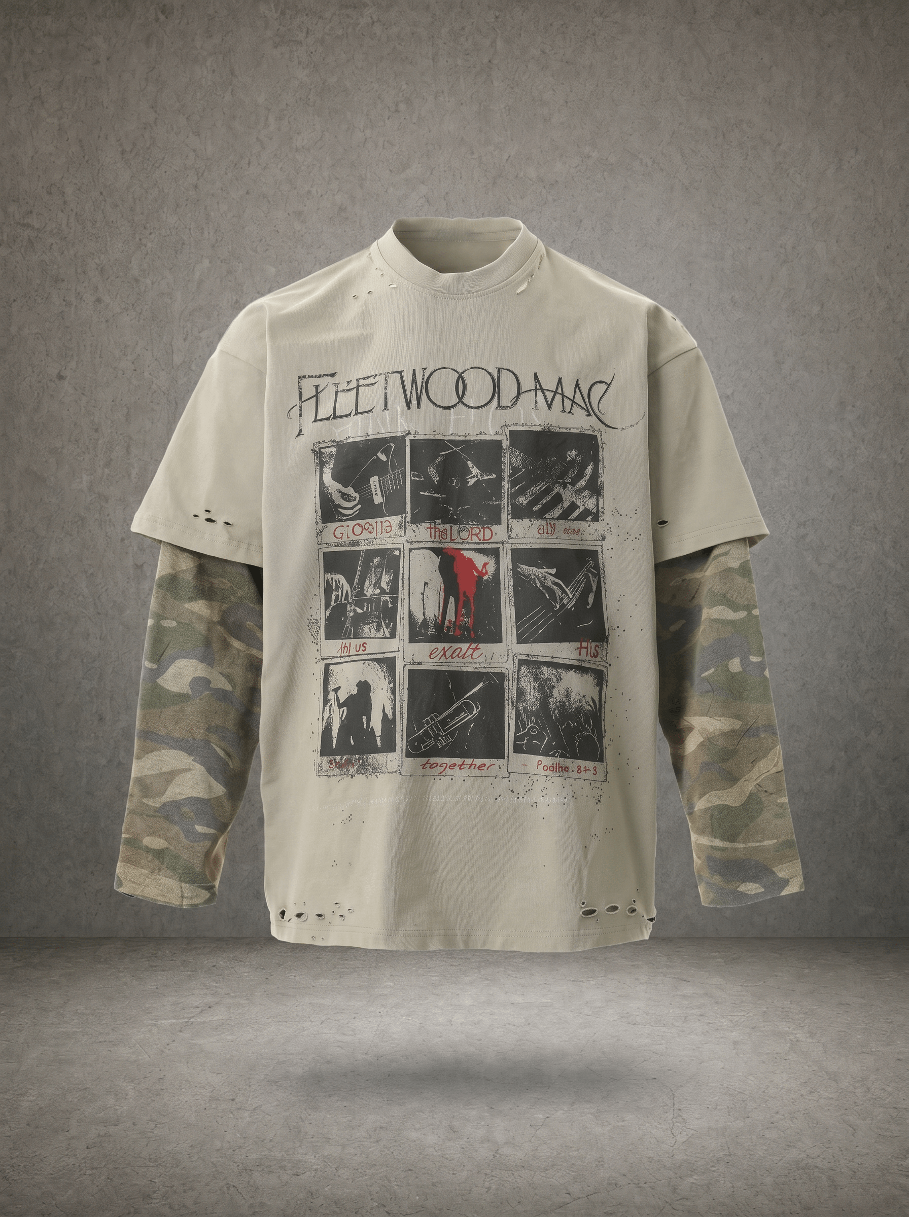 VINTAGE ROCK CAMO FAKE LAYER DISTRESSED LONGSLEEVE