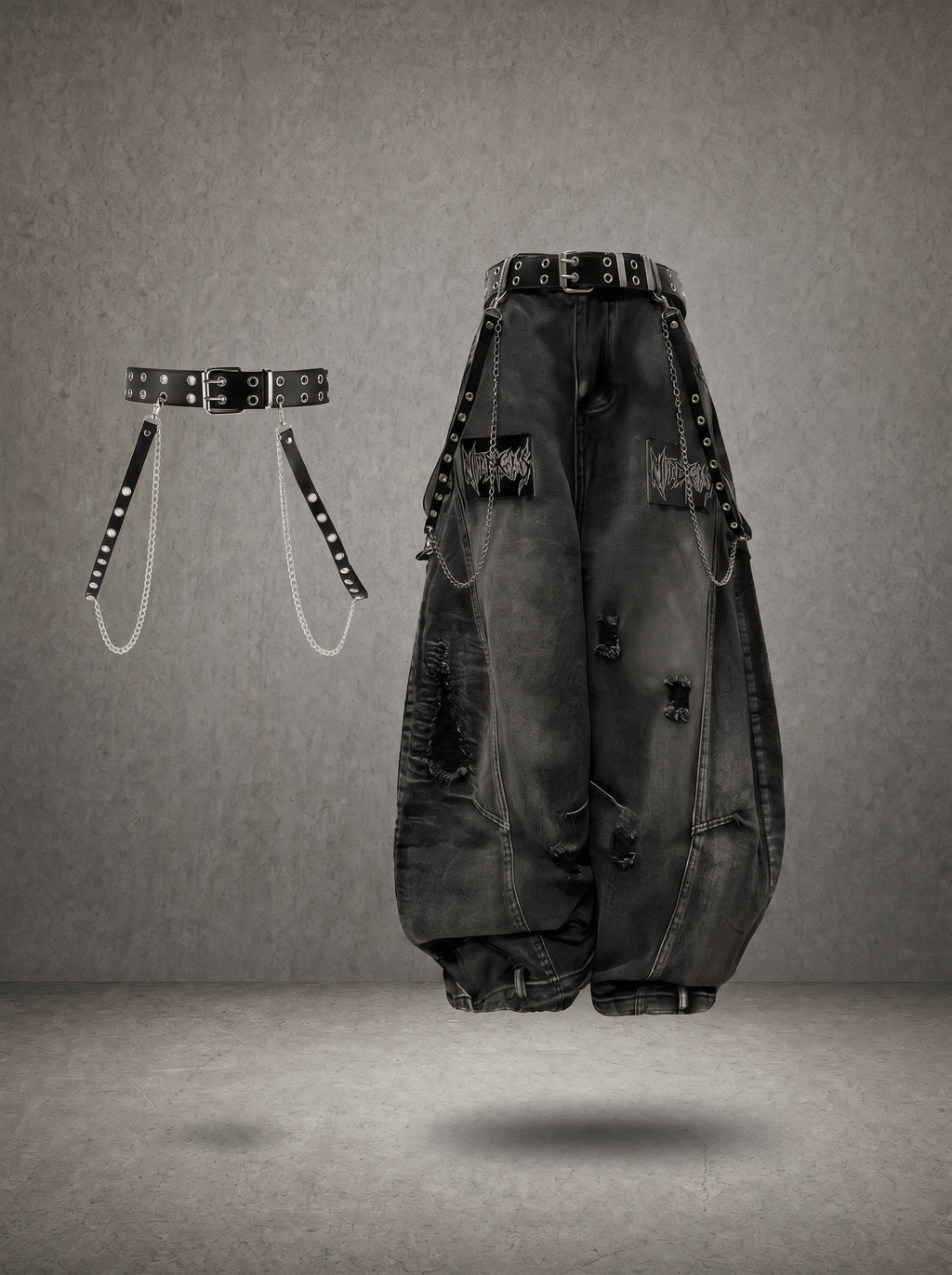 GRUNGE DISTRESSED WIDE-LEG JEANS