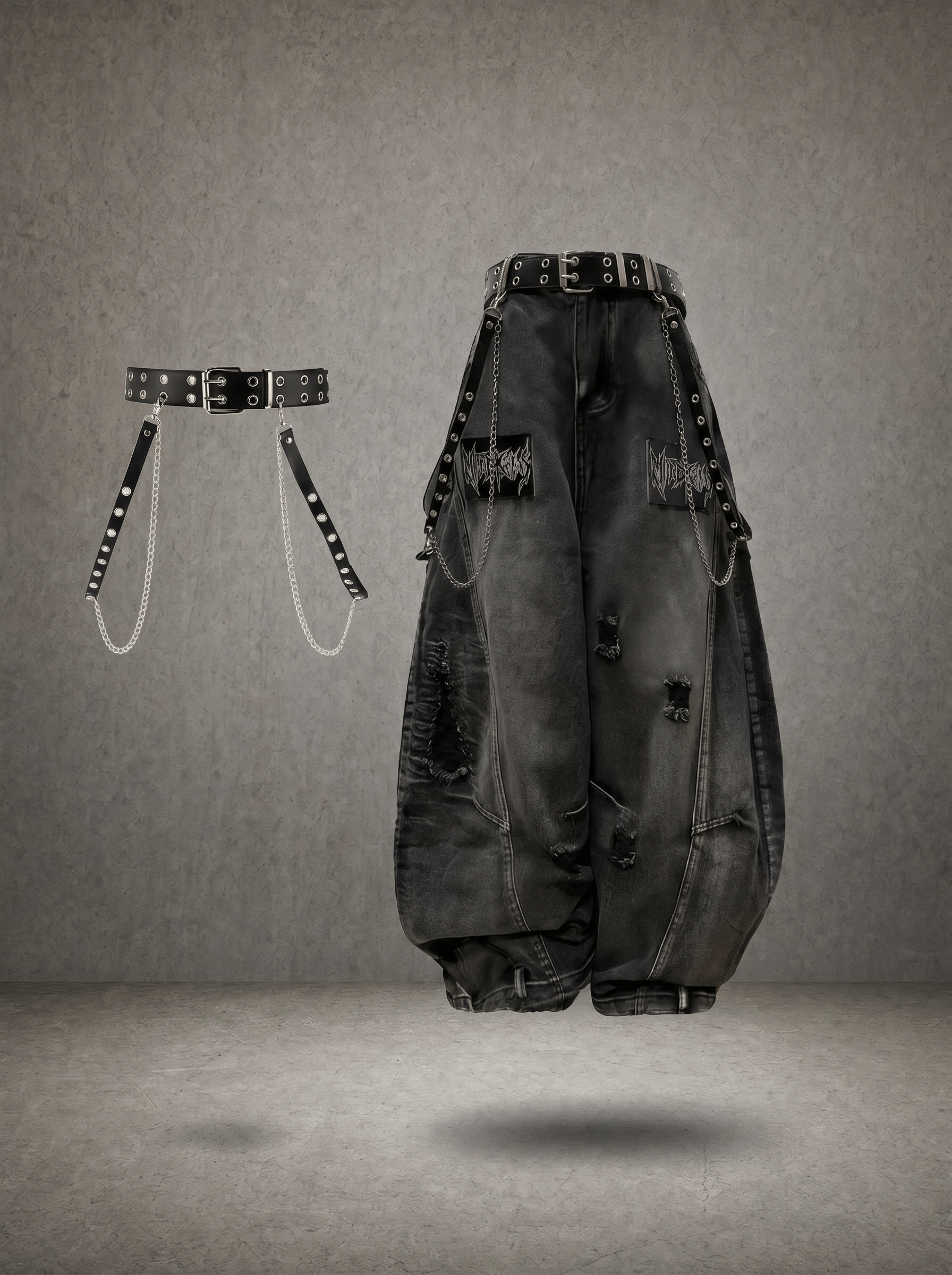 GRUNGE DISTRESSED WIDE-LEG JEANS