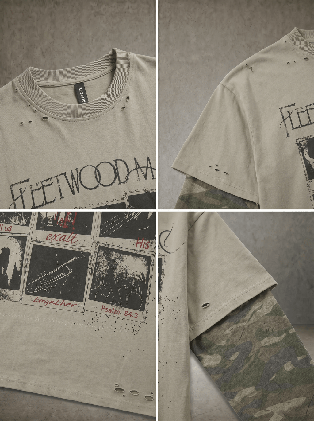 VINTAGE ROCK CAMO FAKE LAYER DISTRESSED LONGSLEEVE