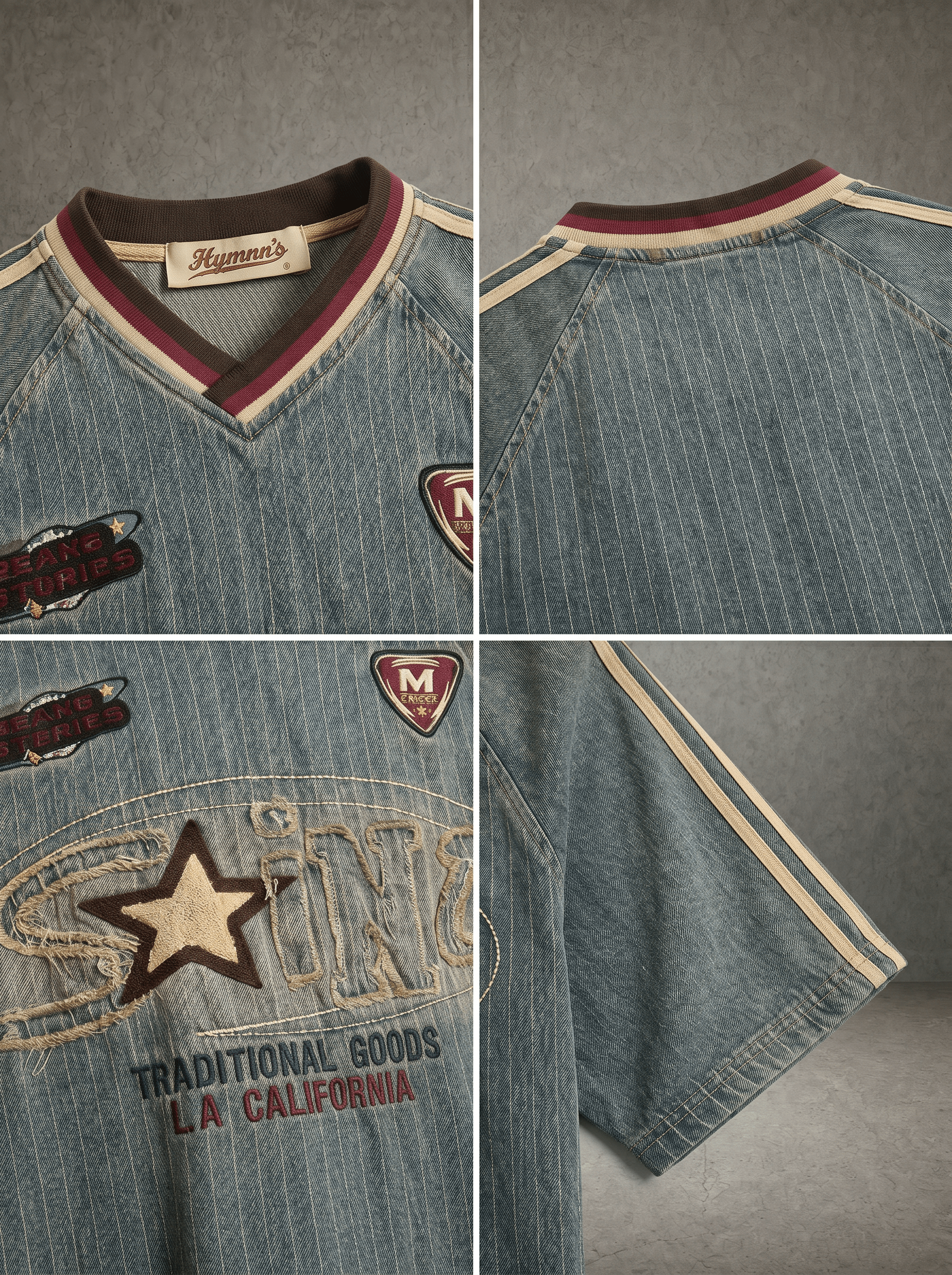 STRIPED DENIM PATCHWORK SHIRT