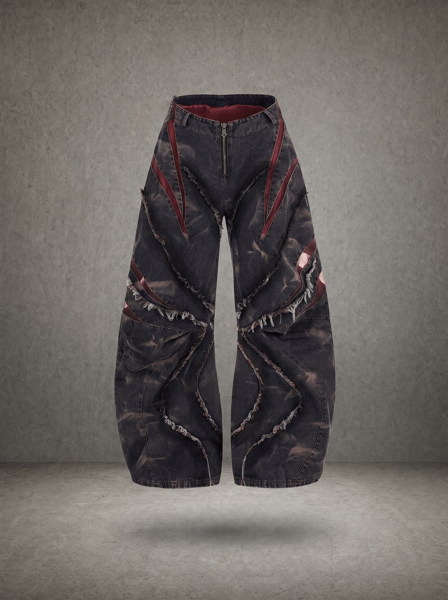 RUIN STAIN CURVED SPLIT DISTRESSED JEANS