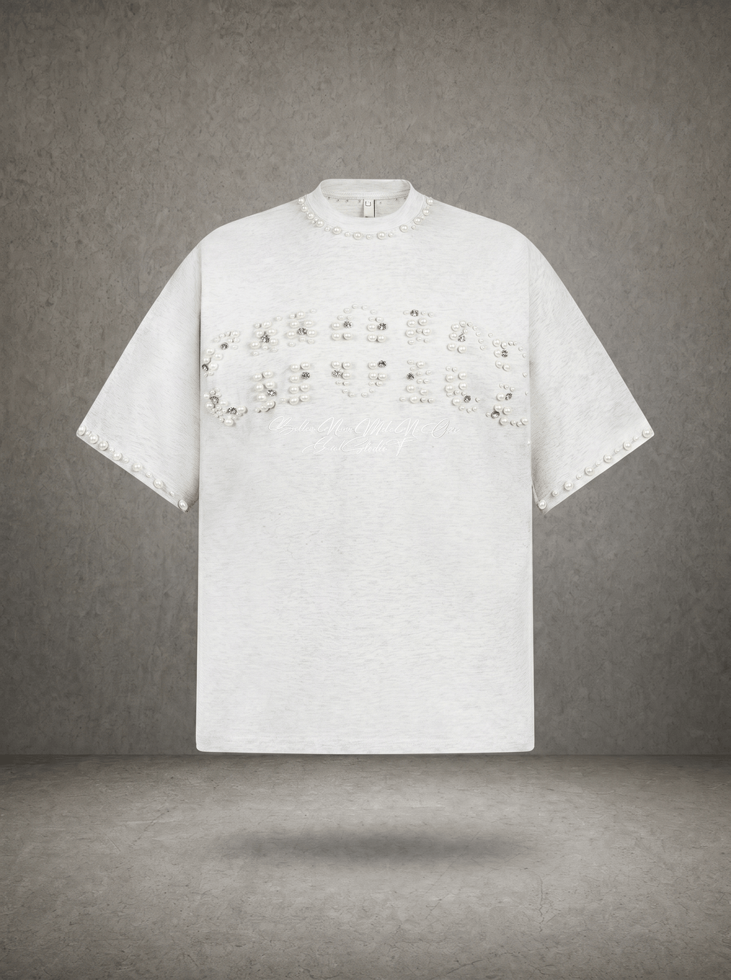 PEARL RHINESTONE EMBELLISHED T-SHIRT