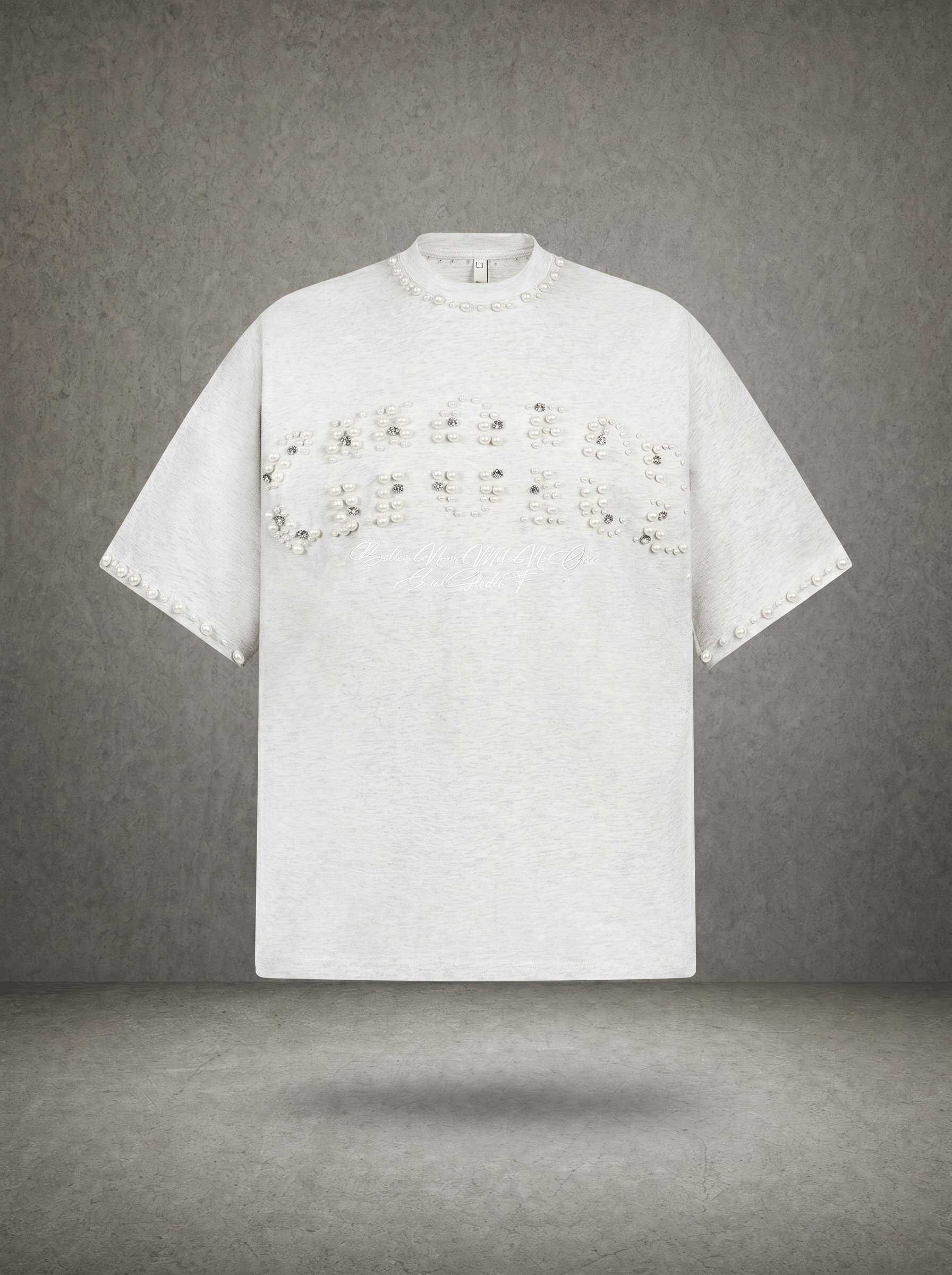PEARL RHINESTONE EMBELLISHED T-SHIRT